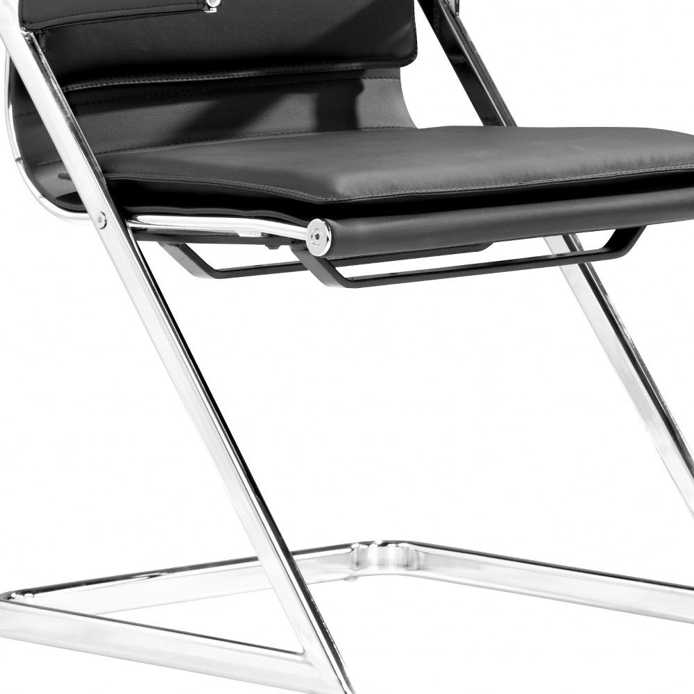 Set Of Two Black Faux Leather Seat Adjustable Conference Chair Metal Back Steel Frame-Office Chairs-DECOROLALA