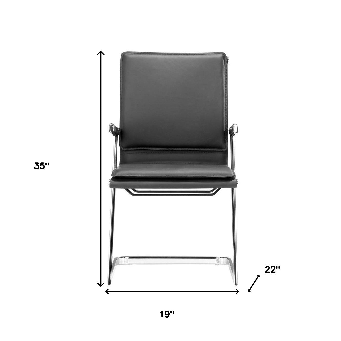 Set Of Two Black Faux Leather Seat Adjustable Conference Chair Metal Back Steel Frame-Office Chairs-DECOROLALA