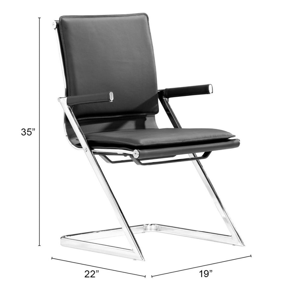 Set Of Two Black Faux Leather Seat Adjustable Conference Chair Metal Back Steel Frame-Office Chairs-DECOROLALA