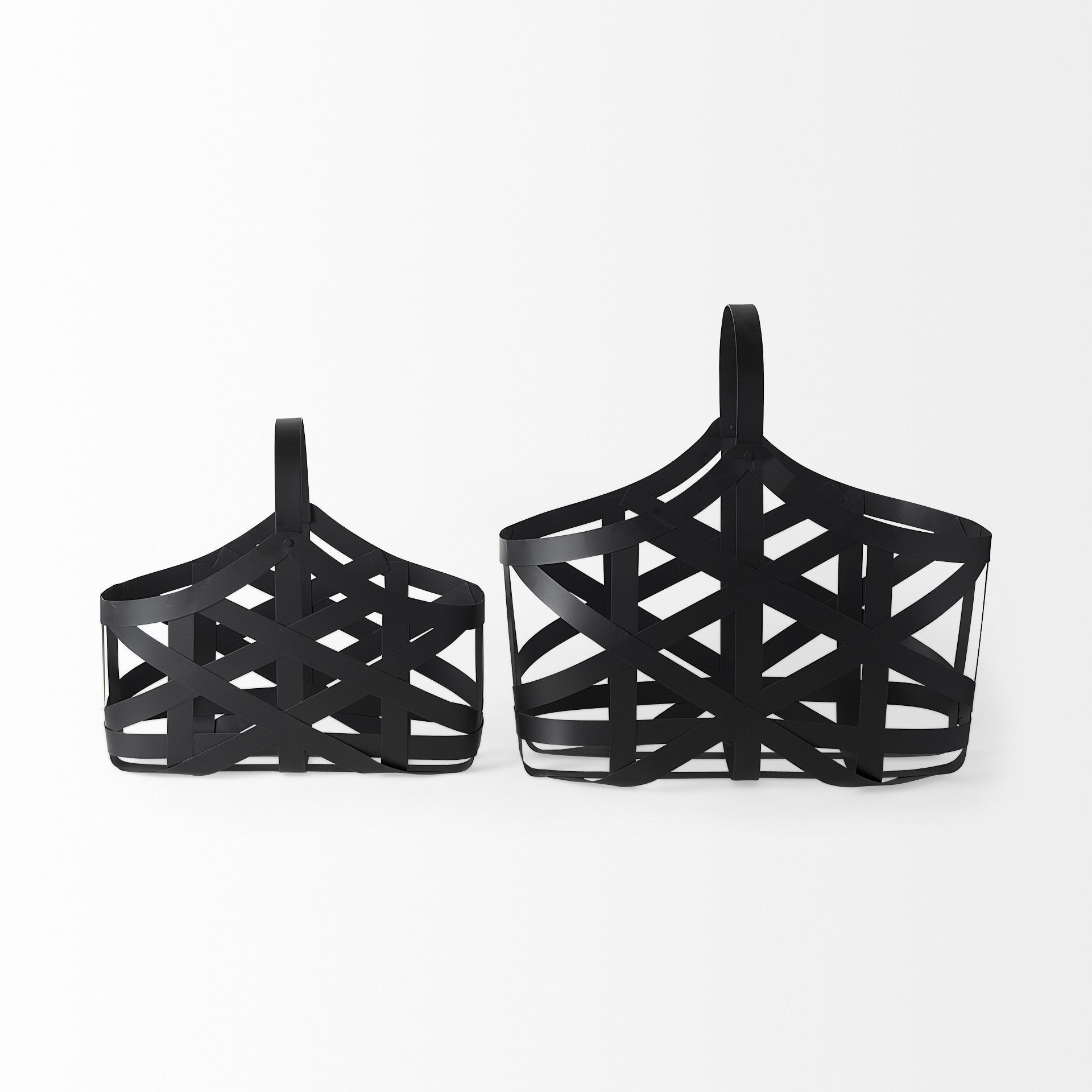 Set Of Two Black Geometric Metal Baskets-Organizers-DECOROLALA
