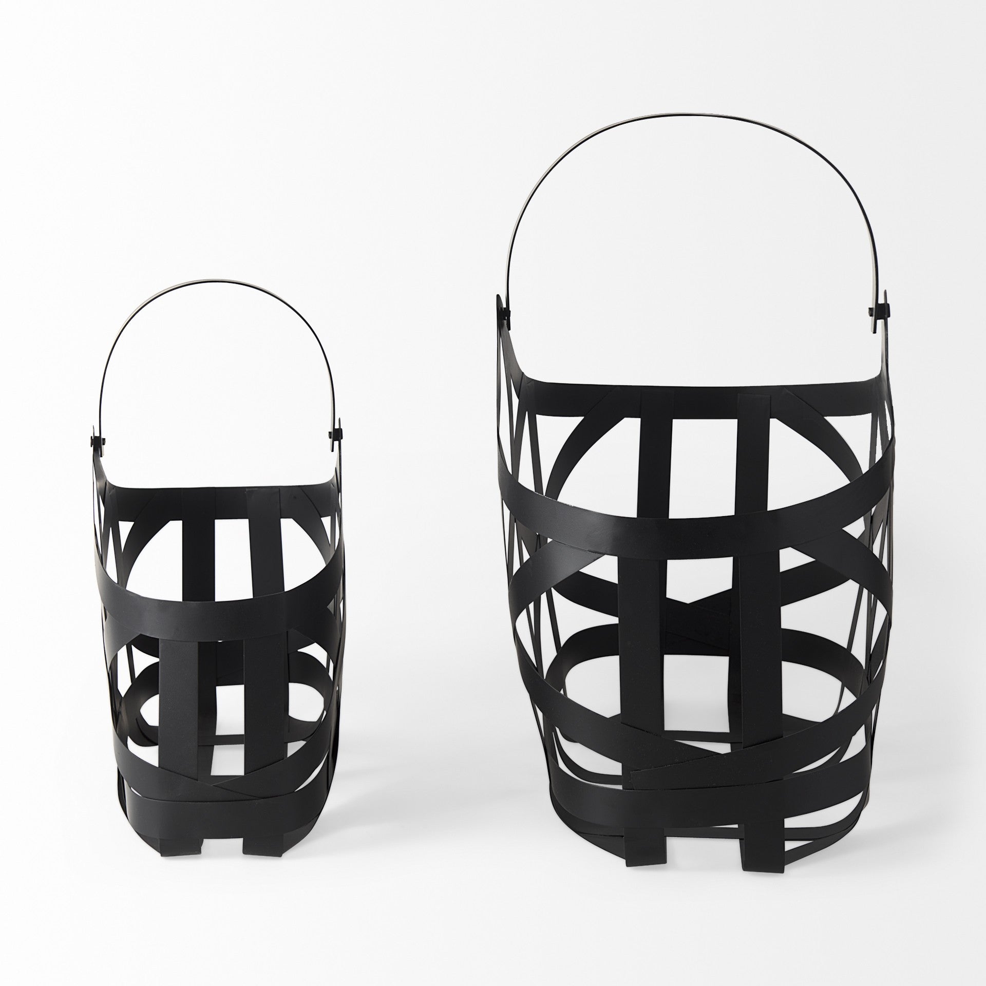 Set Of Two Black Geometric Metal Baskets-Organizers-DECOROLALA