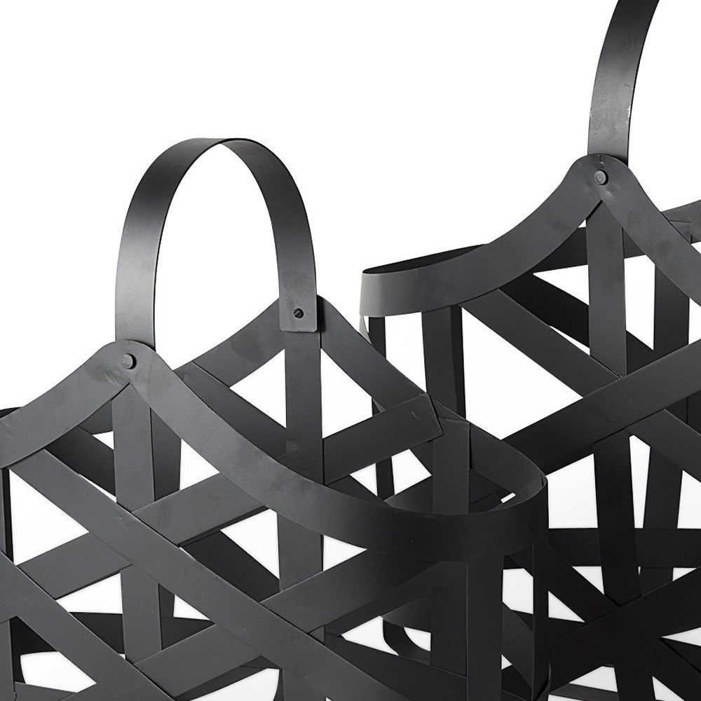 Set Of Two Black Geometric Metal Baskets-Organizers-DECOROLALA