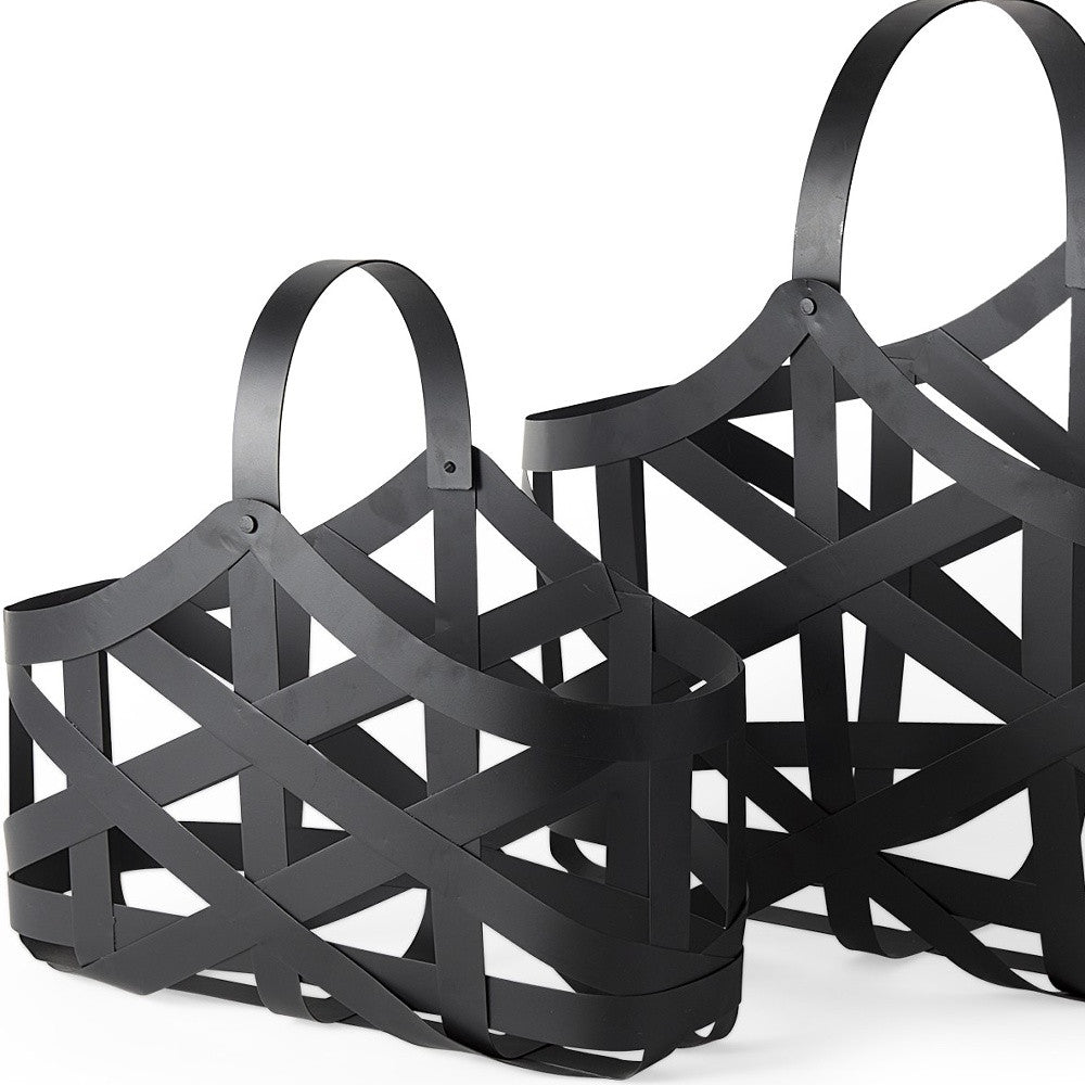Set Of Two Black Geometric Metal Baskets-Organizers-DECOROLALA