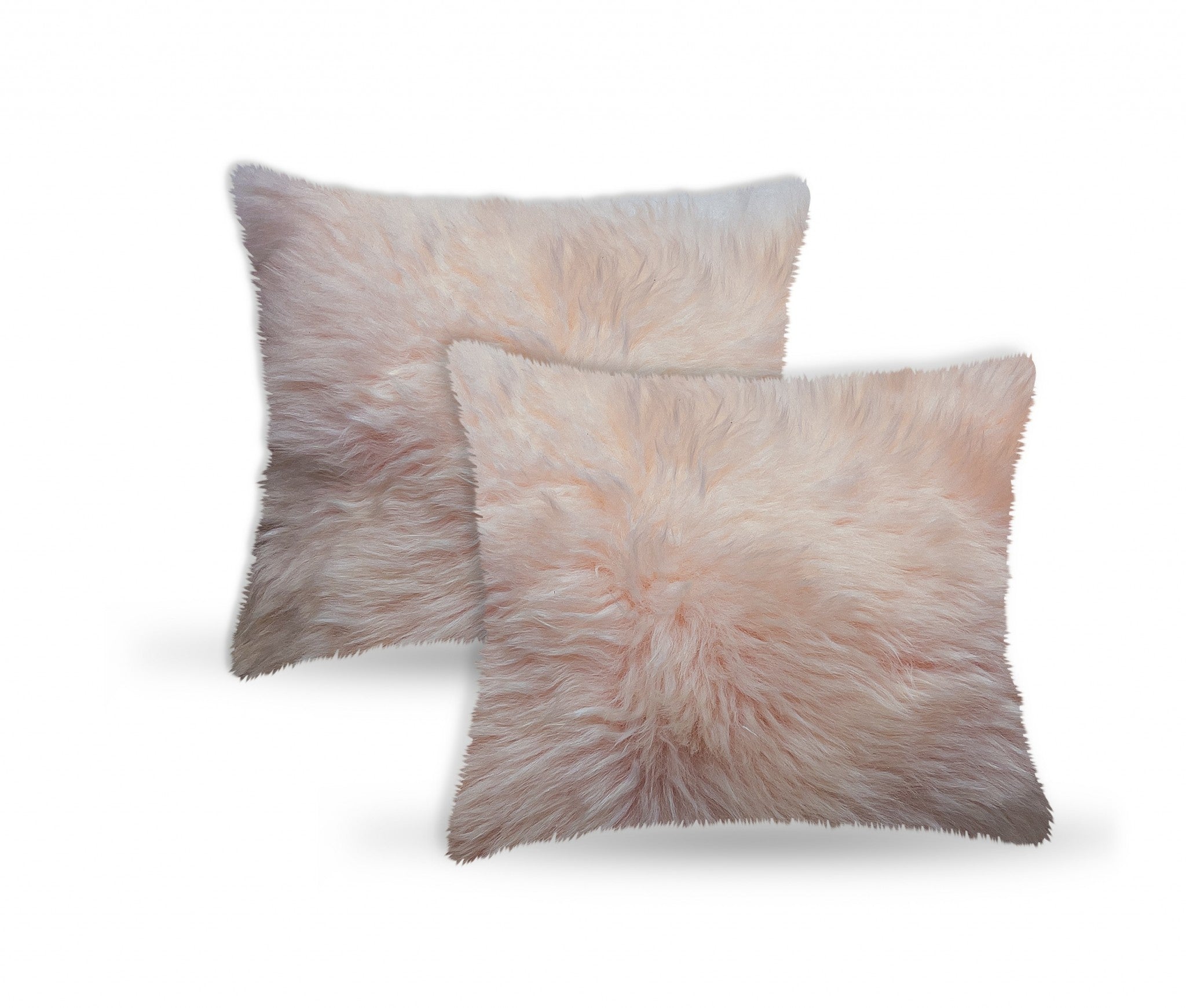 Set Of Two Blush Natural Sheepskin Square Pillows-Accent Throw Pillows-DECOROLALA