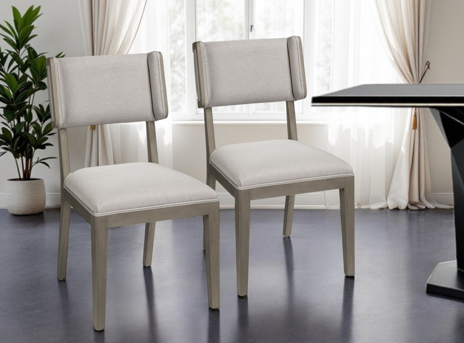 Set Of Two Brown And Light Gray Upholstered Fabric Open Back Side Chairs-Dining Chairs-DECOROLALA