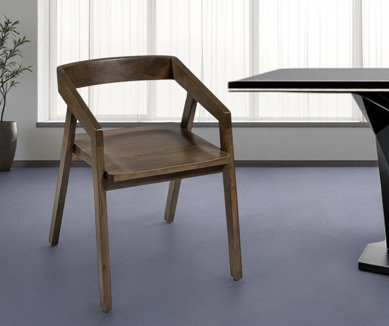 Set Of Two Brown Wood Open Back Arm Chairs-Dining Chairs-DECOROLALA