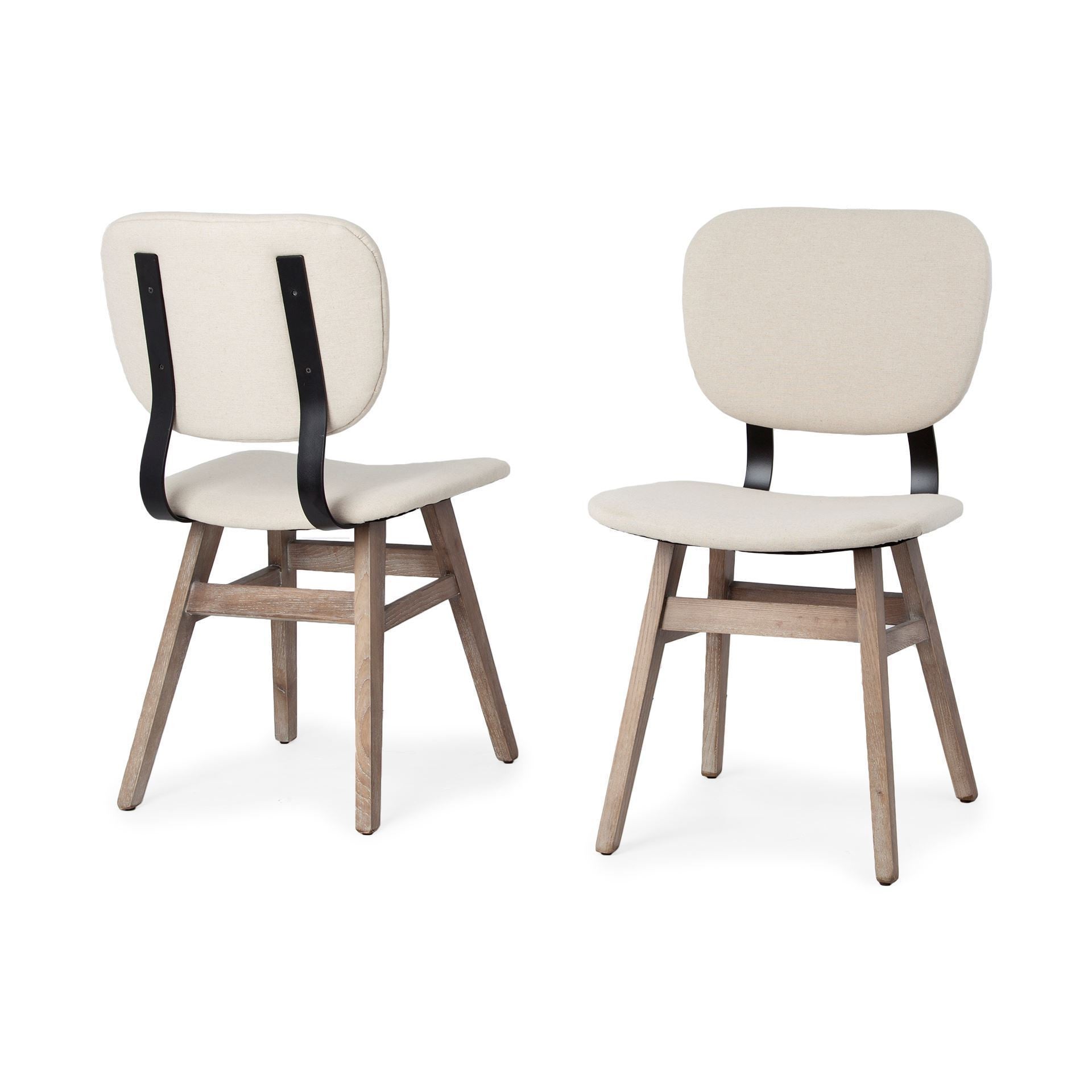 Set Of Two Cream And Brown Upholstered Fabric Open Back Side Chairs-Dining Chairs-DECOROLALA