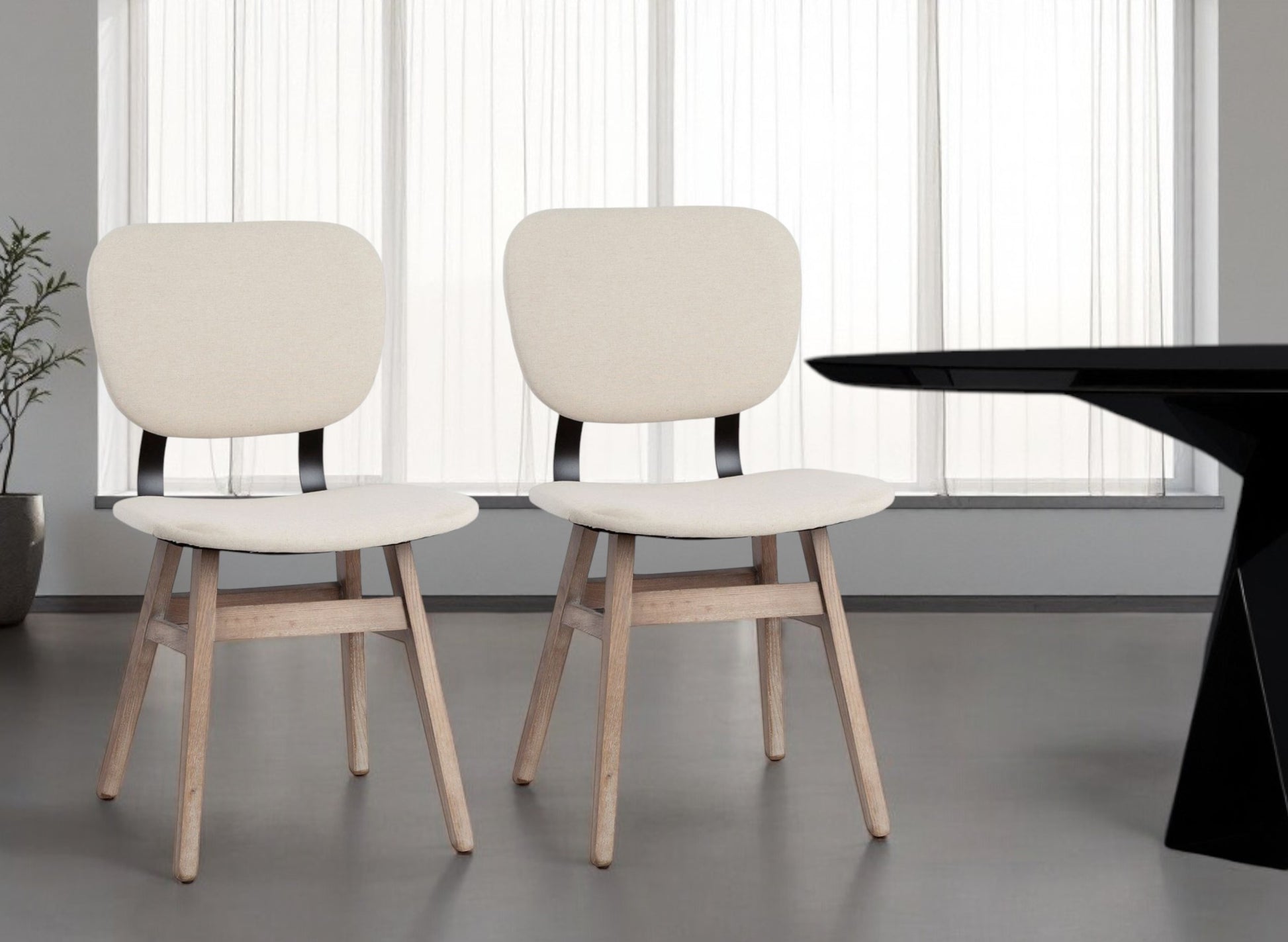 Set Of Two Cream And Brown Upholstered Fabric Open Back Side Chairs-Dining Chairs-DECOROLALA