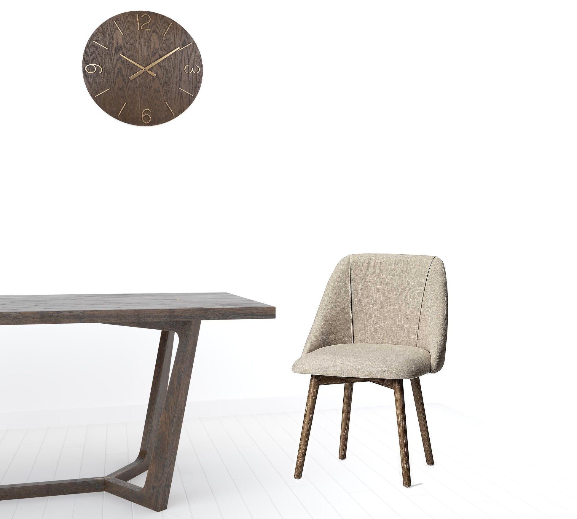 Set Of Two Cream And Brown Upholstered Fabric Side Chairs-Dining Chairs-DECOROLALA