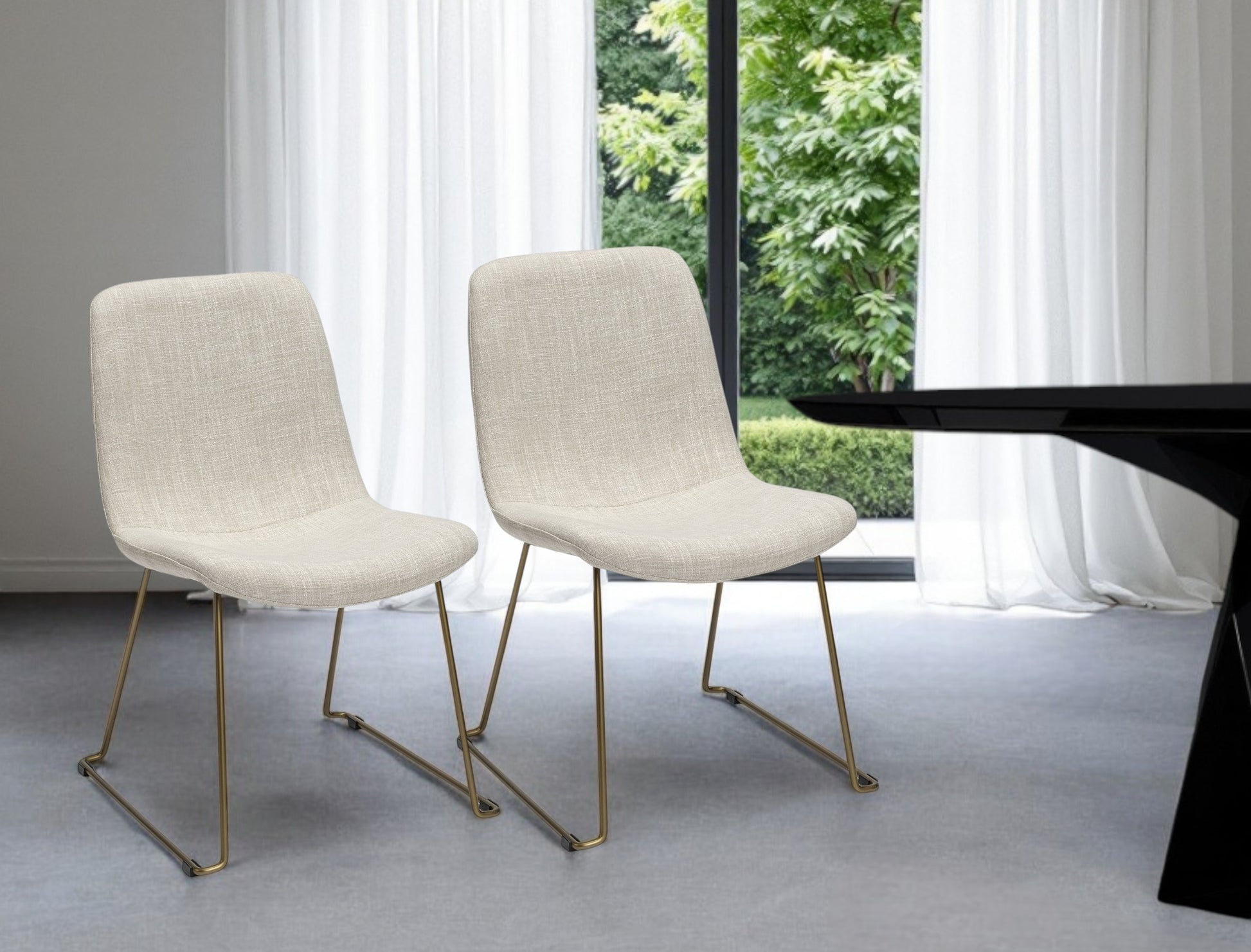Set Of Two Cream And Gold Upholstered Fabric Side Chairs-Dining Chairs-DECOROLALA
