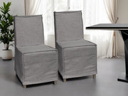 Set Of Two Gray And Brown Slipcovered Wood Parsons Chairs-Dining Chairs-DECOROLALA