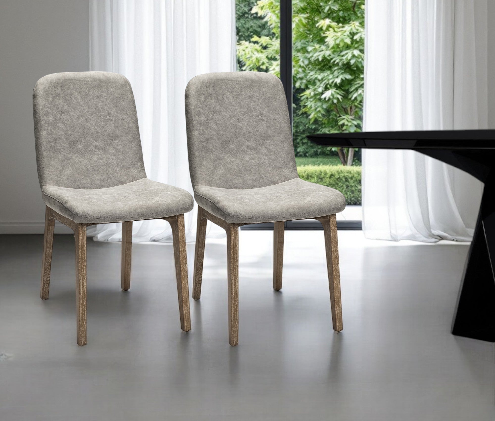 Set Of Two Gray And Brown Upholstered Fabric Side Chairs-Dining Chairs-DECOROLALA