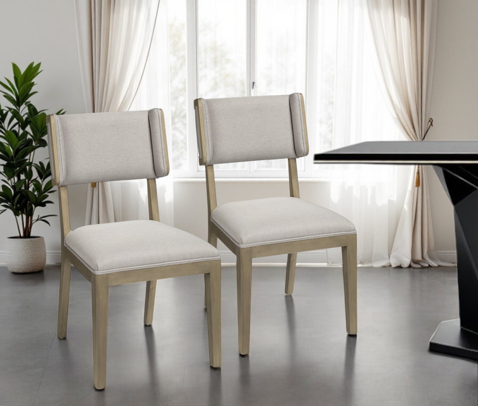 Set Of Two Light Gray And Brown Upholstered Fabric Open Back Side Chairs-Dining Chairs-DECOROLALA