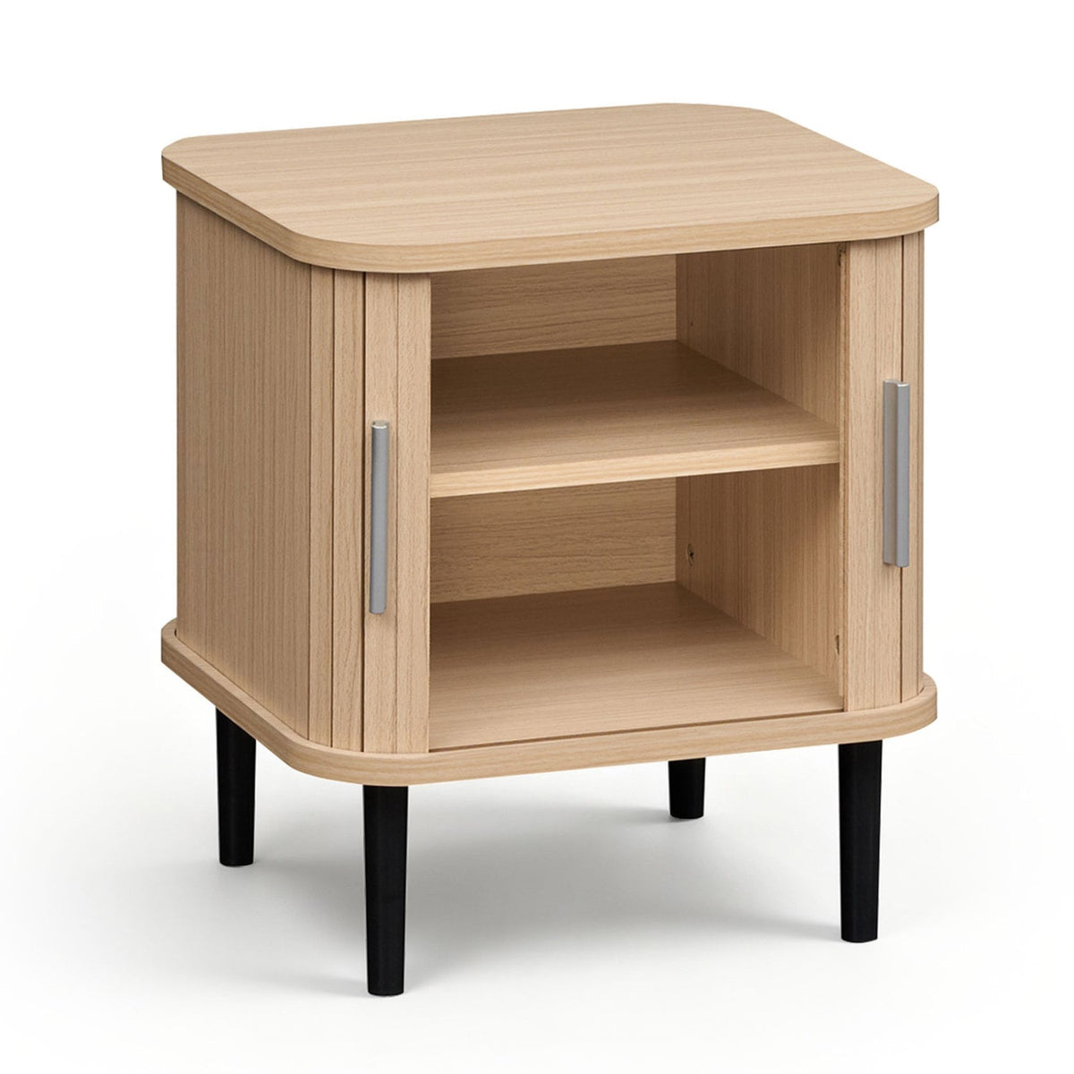Set of 1 Fluted Nightstand with Sliding Doors and Adjustable Shelf for Small Spaces-Natural-Nightstands-DECOROLALA
