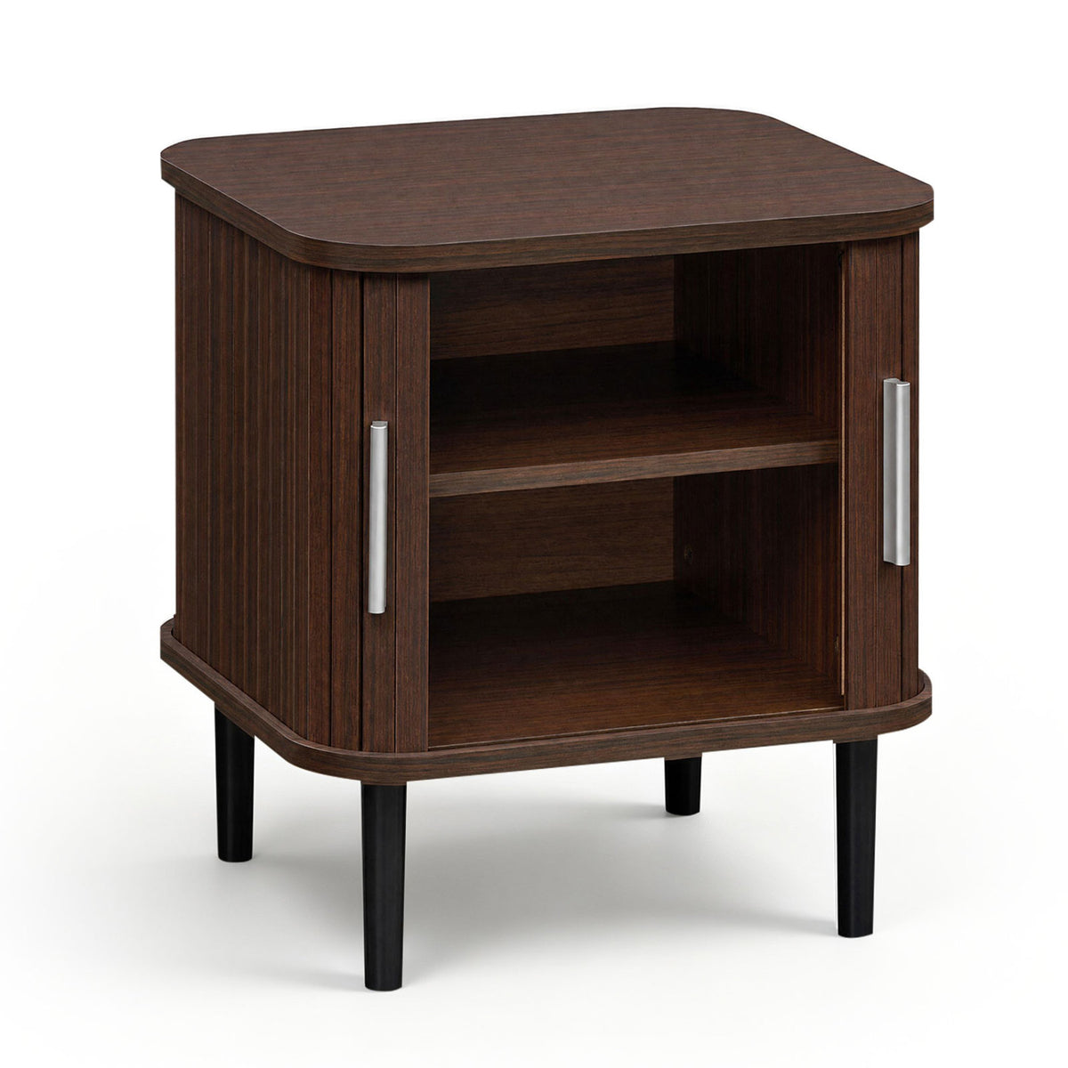 Set of 1 Fluted Nightstand with Sliding Doors and Adjustable Shelf for Small Spaces-Walnut-Nightstands-DECOROLALA