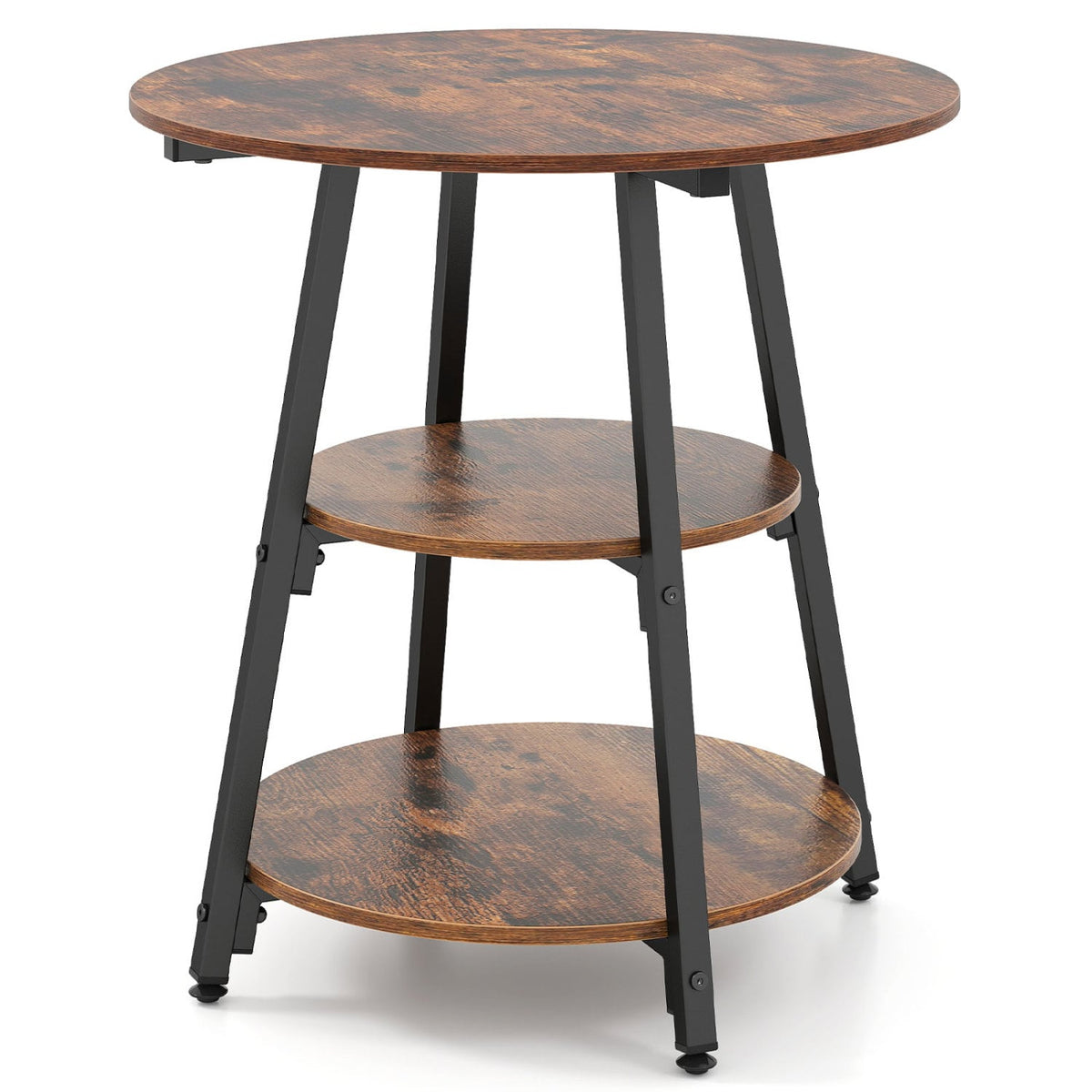 Set of 1 Industrial Side Tables with 3-Tier Shelves & Metal Frame for Small Space-Rustic Brown-End & Side Tables-DECOROLALA