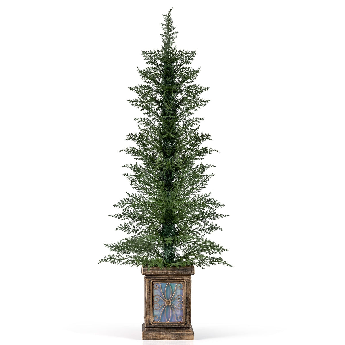Set of 1/2 4 FT Artificial Christmas Tree Potted Xmas Tree with 100 Branch Tips and Retro Base-Set of 1-Christmas Trees-DECOROLALA