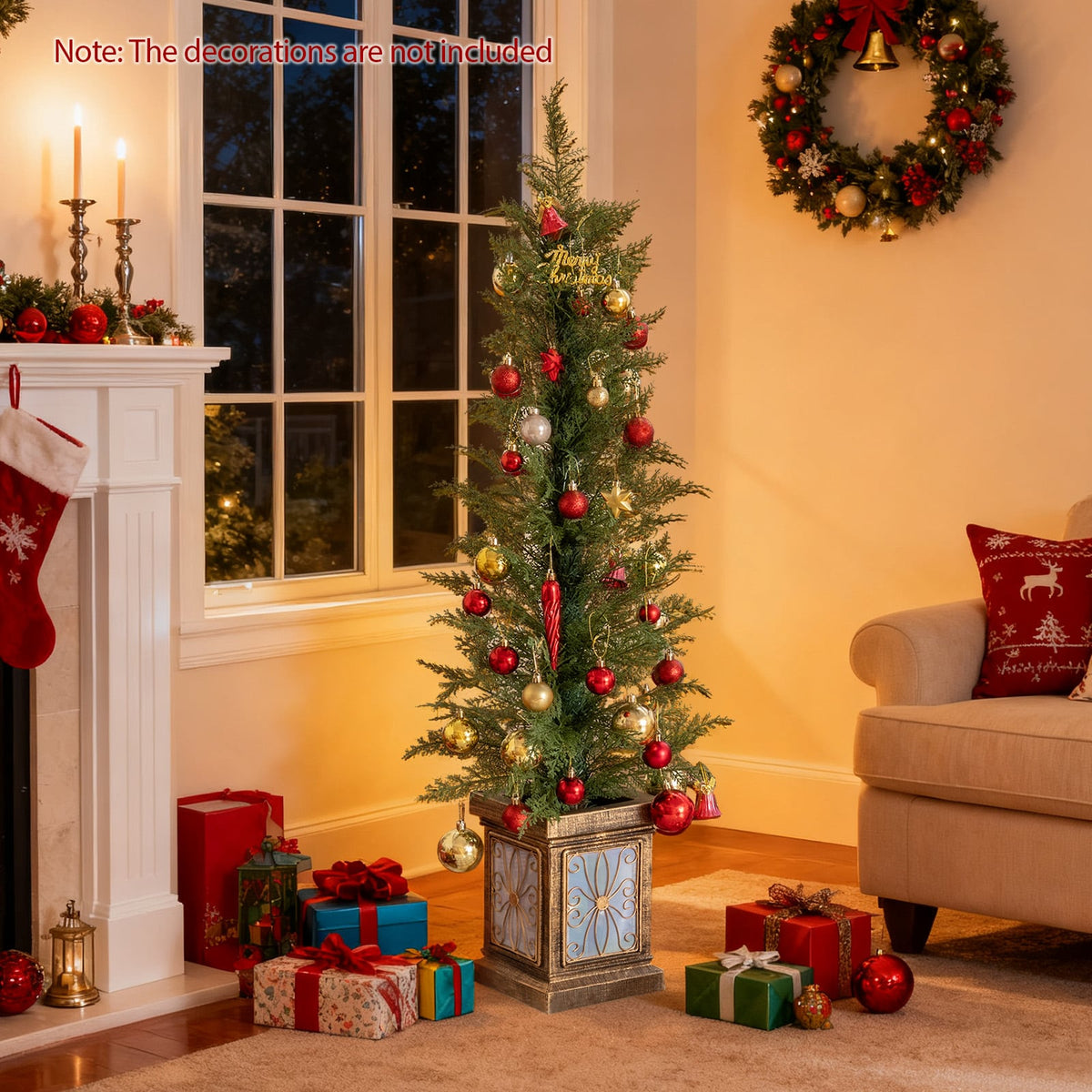 Set of 1/2 4 FT Artificial Christmas Tree Potted Xmas Tree with 100 Branch Tips and Retro Base-Set of 1-Christmas Trees-DECOROLALA