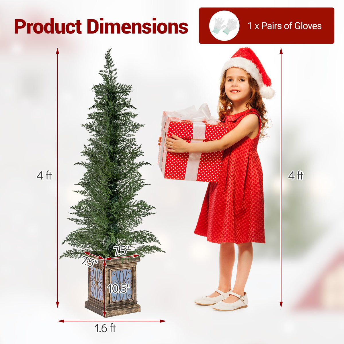 Set of 1/2 4 FT Artificial Christmas Tree Potted Xmas Tree with 100 Branch Tips and Retro Base-Set of 1-Christmas Trees-DECOROLALA