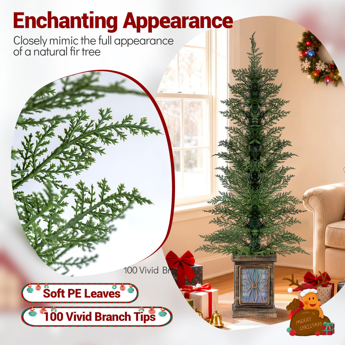 Set of 1/2 4 FT Artificial Christmas Tree Potted Xmas Tree with 100 Branch Tips and Retro Base-Set of 1-Christmas Trees-DECOROLALA