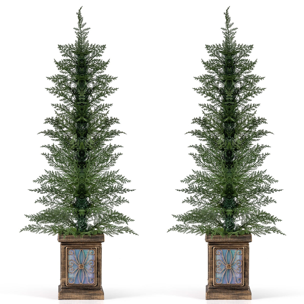 Set of 1/2 4 FT Artificial Christmas Tree Potted Xmas Tree with 100 Branch Tips and Retro Base-Set of 2-Christmas Trees-DECOROLALA