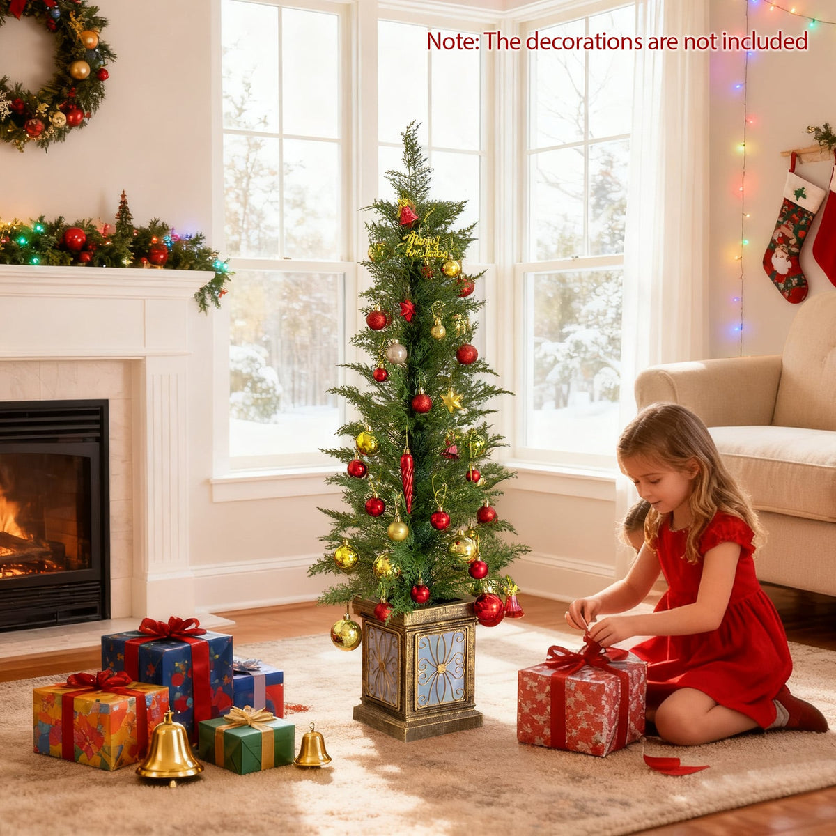 Set of 1/2 4 FT Artificial Christmas Tree Potted Xmas Tree with 100 Branch Tips and Retro Base-Set of 2-Christmas Trees-DECOROLALA