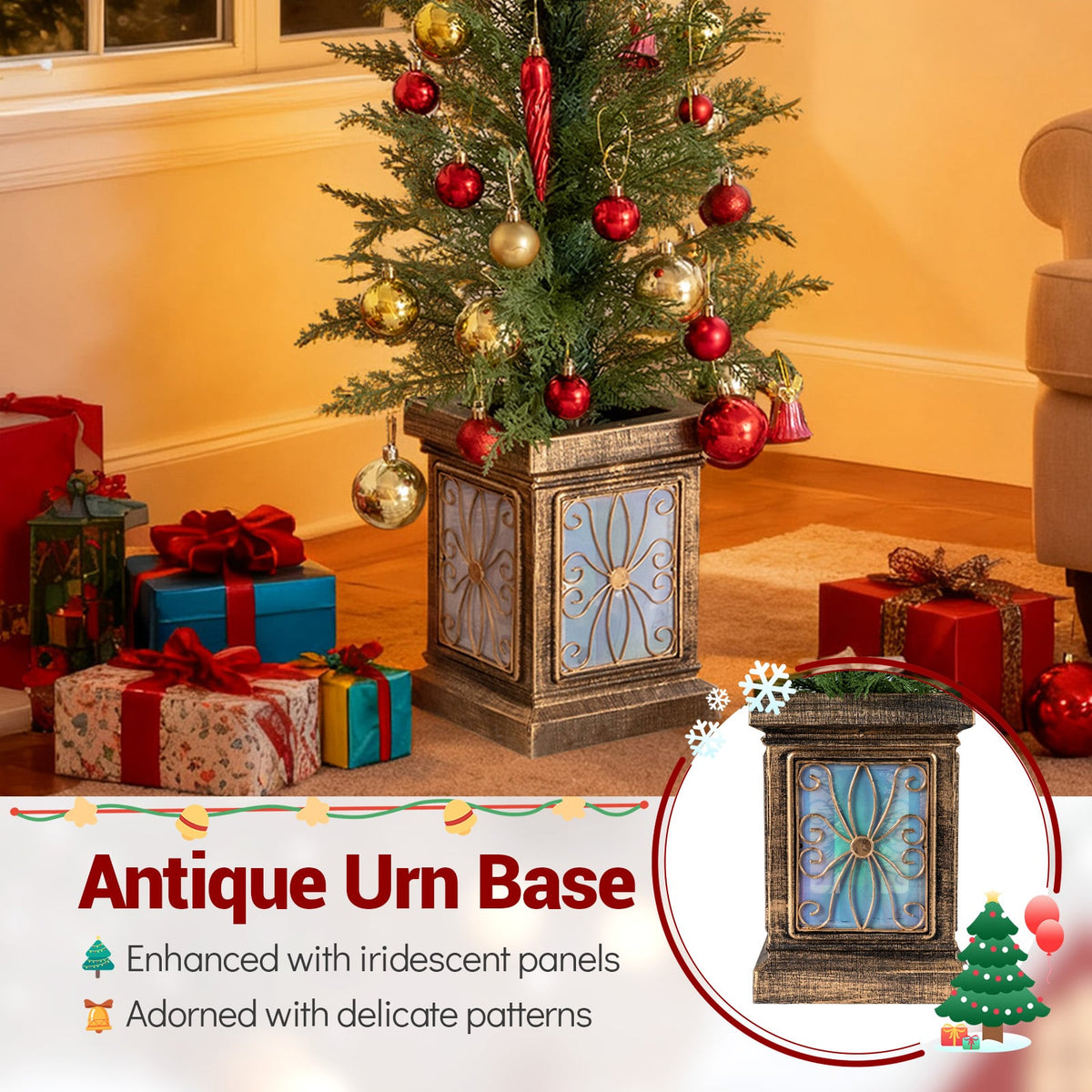 Set of 1/2 4 FT Artificial Christmas Tree Potted Xmas Tree with 100 Branch Tips and Retro Base-Set of 2-Christmas Trees-DECOROLALA