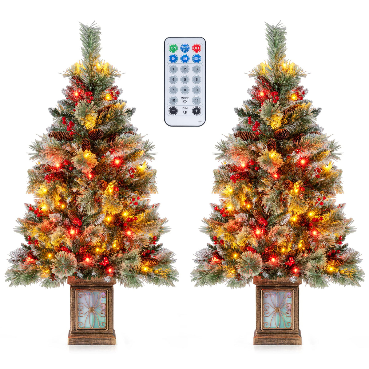 Set of 1/2 4 FT Artificial Christmas Tree Potted Xmas Tree with 190 Branch Tips-Set of 2-Christmas Trees-DECOROLALA