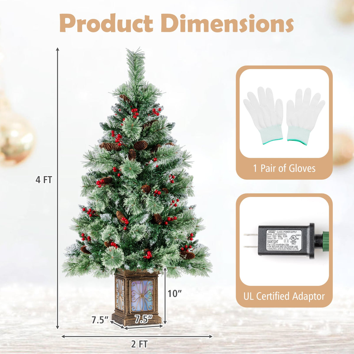 Set of 1/2 4 FT Artificial Christmas Tree Potted Xmas Tree with 190 Branch Tips-Set of 2-Christmas Trees-DECOROLALA