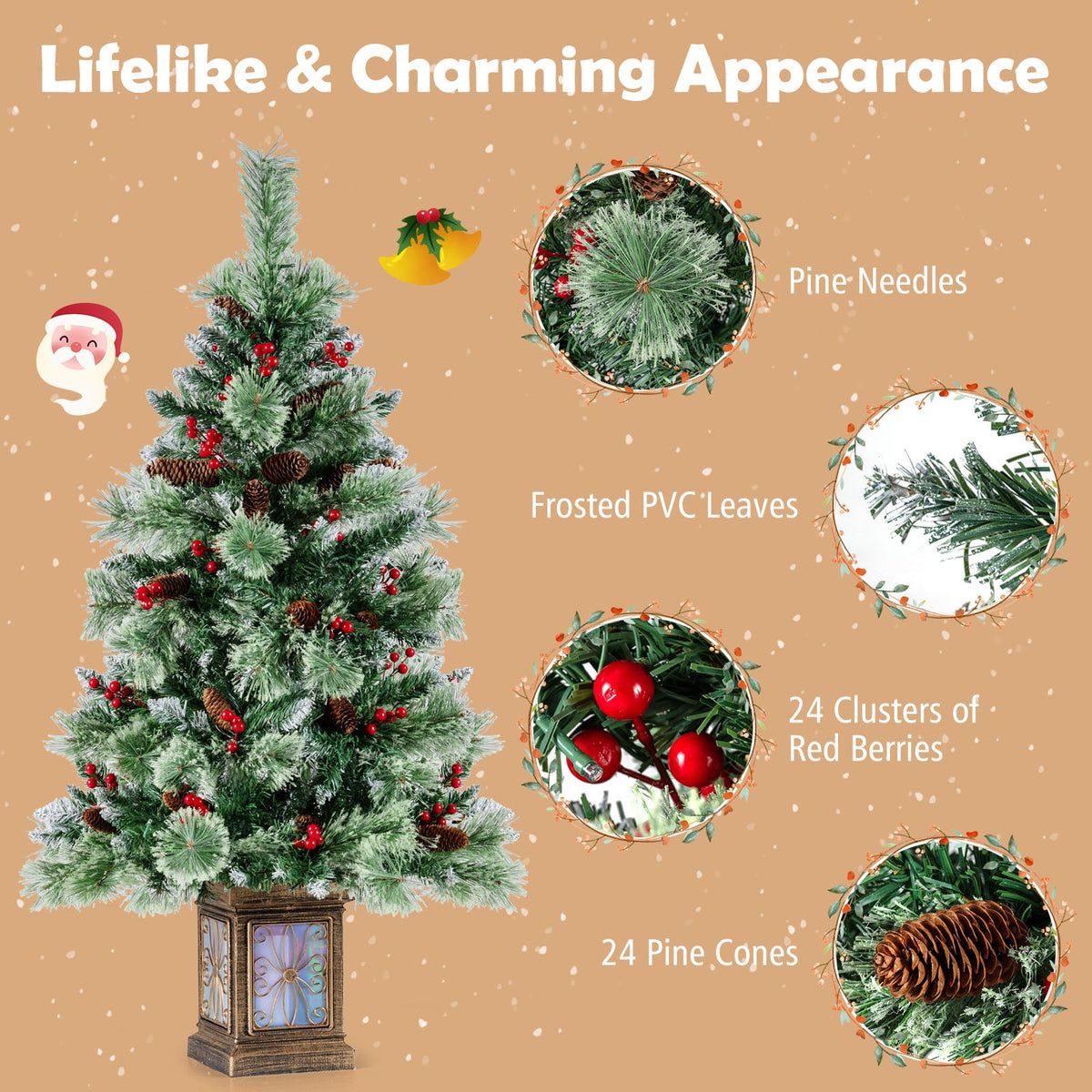 Set of 1/2 4 FT Artificial Christmas Tree Potted Xmas Tree with 190 Branch Tips-Set of 2-Christmas Trees-DECOROLALA
