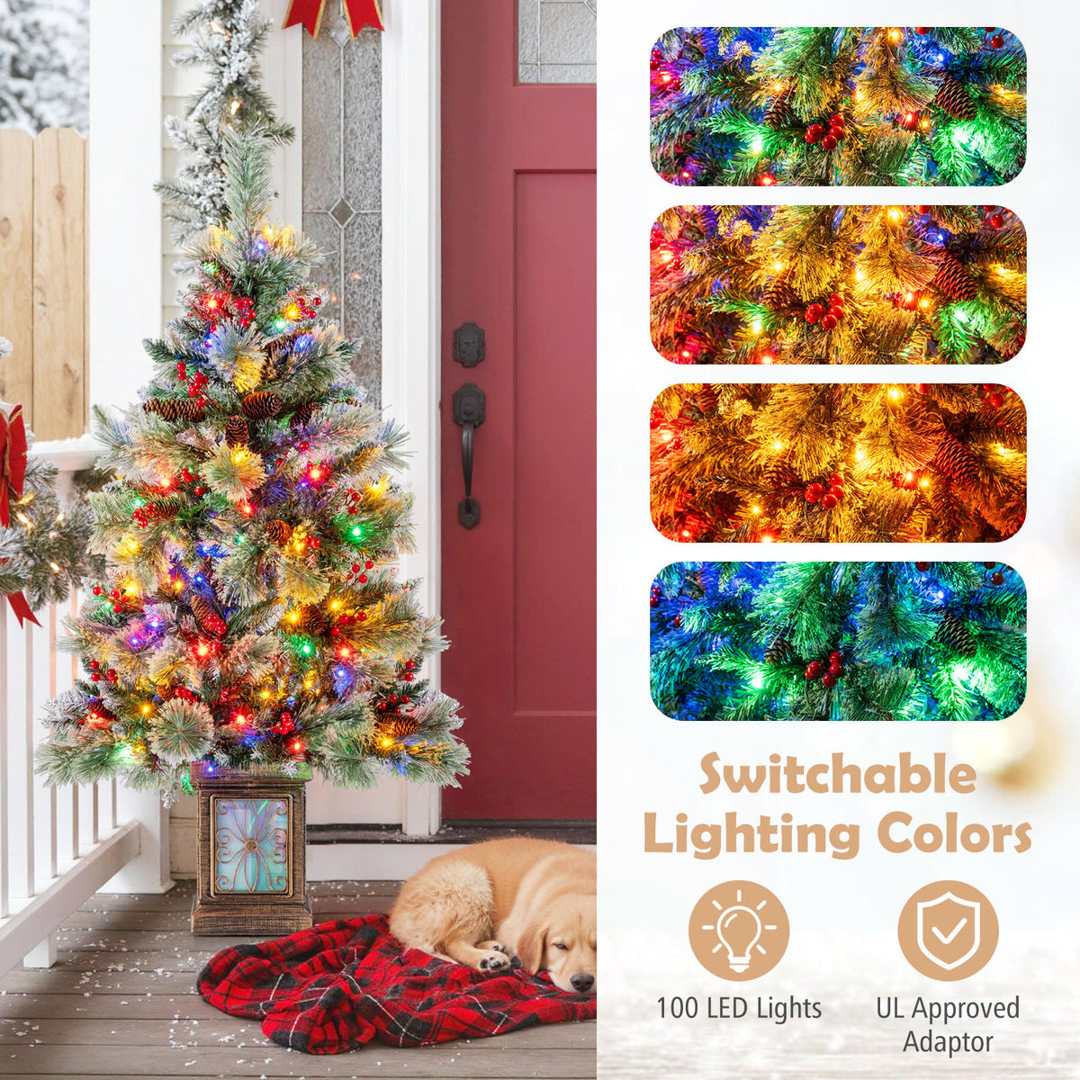 Set of 1/2 4 FT Artificial Christmas Tree Potted Xmas Tree with 190 Branch Tips-Set of 2-Christmas Trees-DECOROLALA