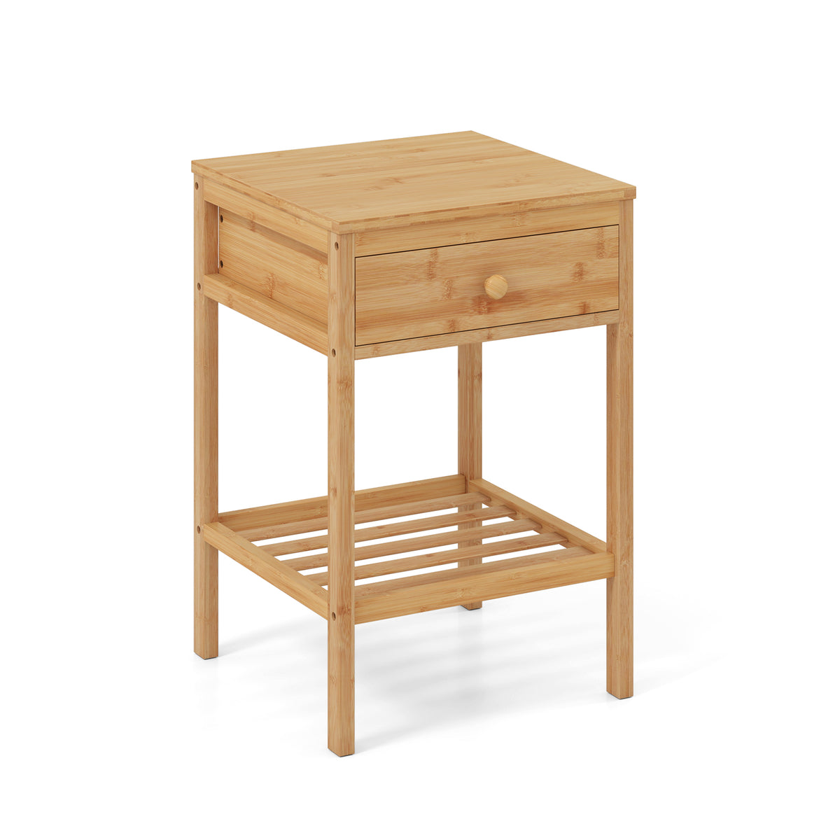 Set of 1/2 Bamboo Nightstand Bedside Table with Storage Drawer and Open Shelf-1 piece-Nightstands-DECOROLALA