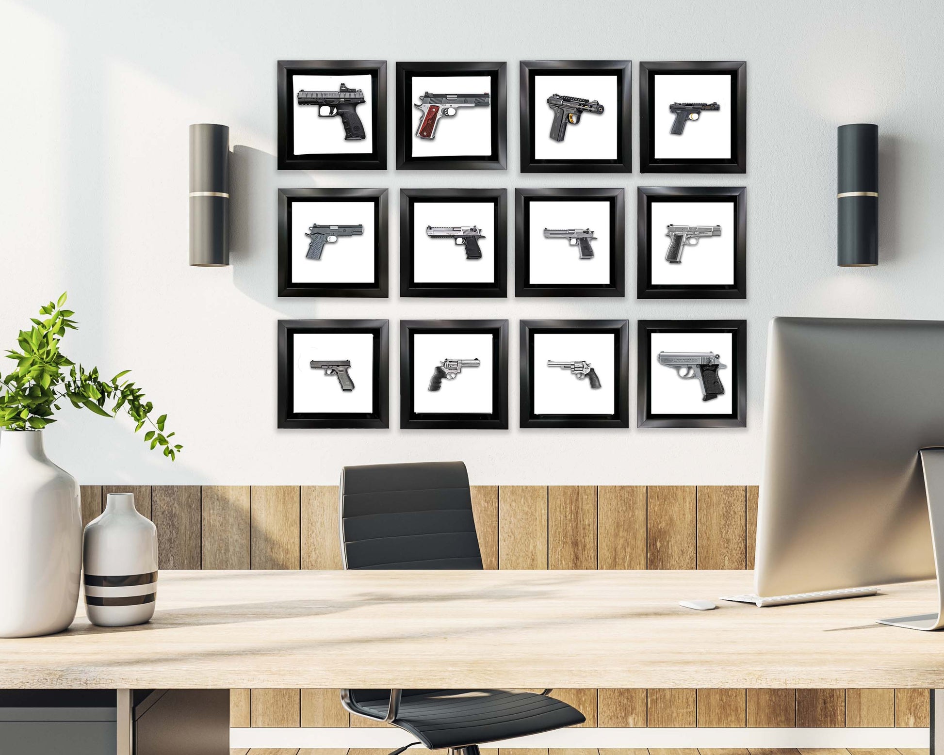 Set of 12 Framed Gun Canvas Prints, 7.25"-Vase-DECOROLALA