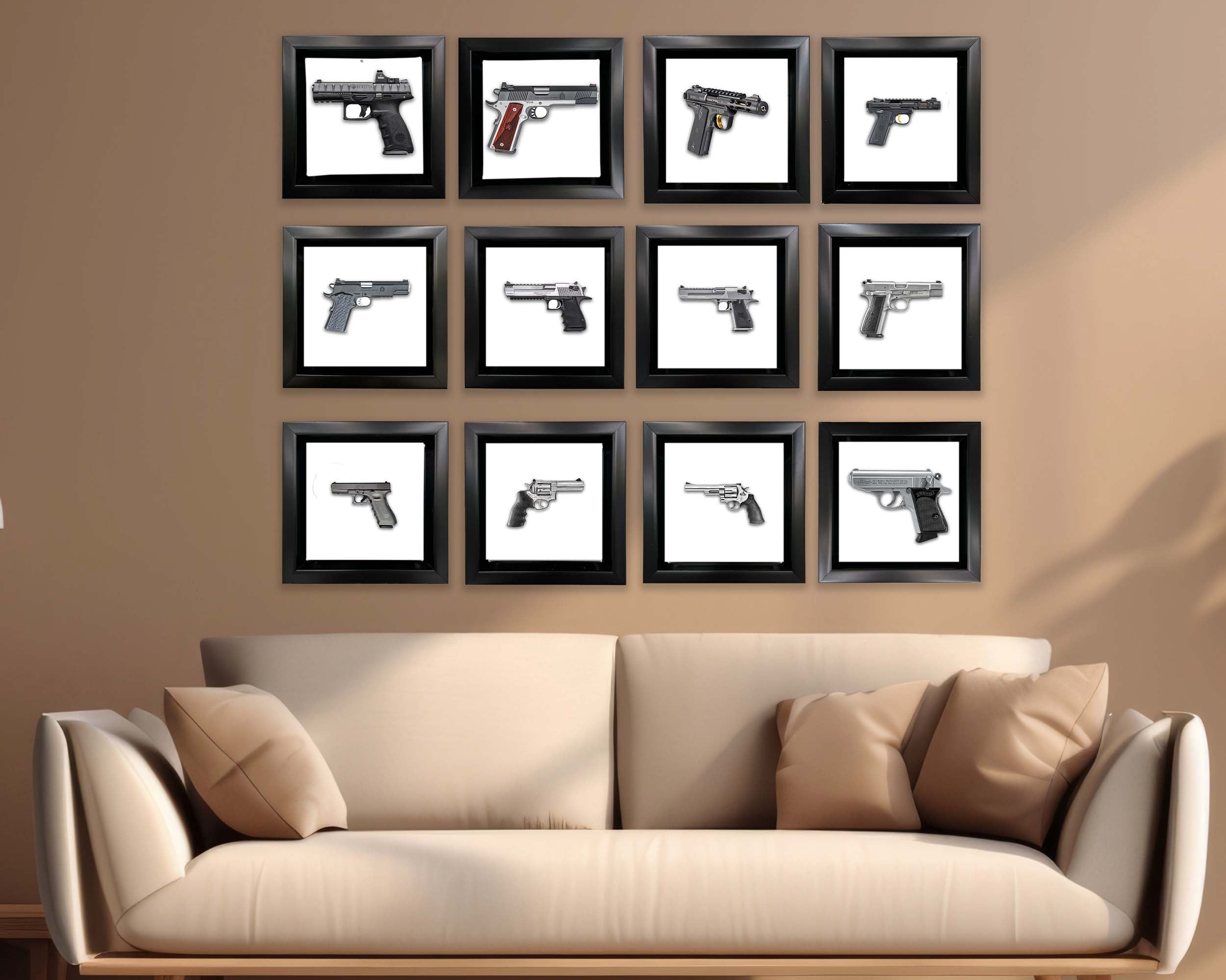 Set of 12 Framed Gun Canvas Prints, 7.25"-Vase-DECOROLALA
