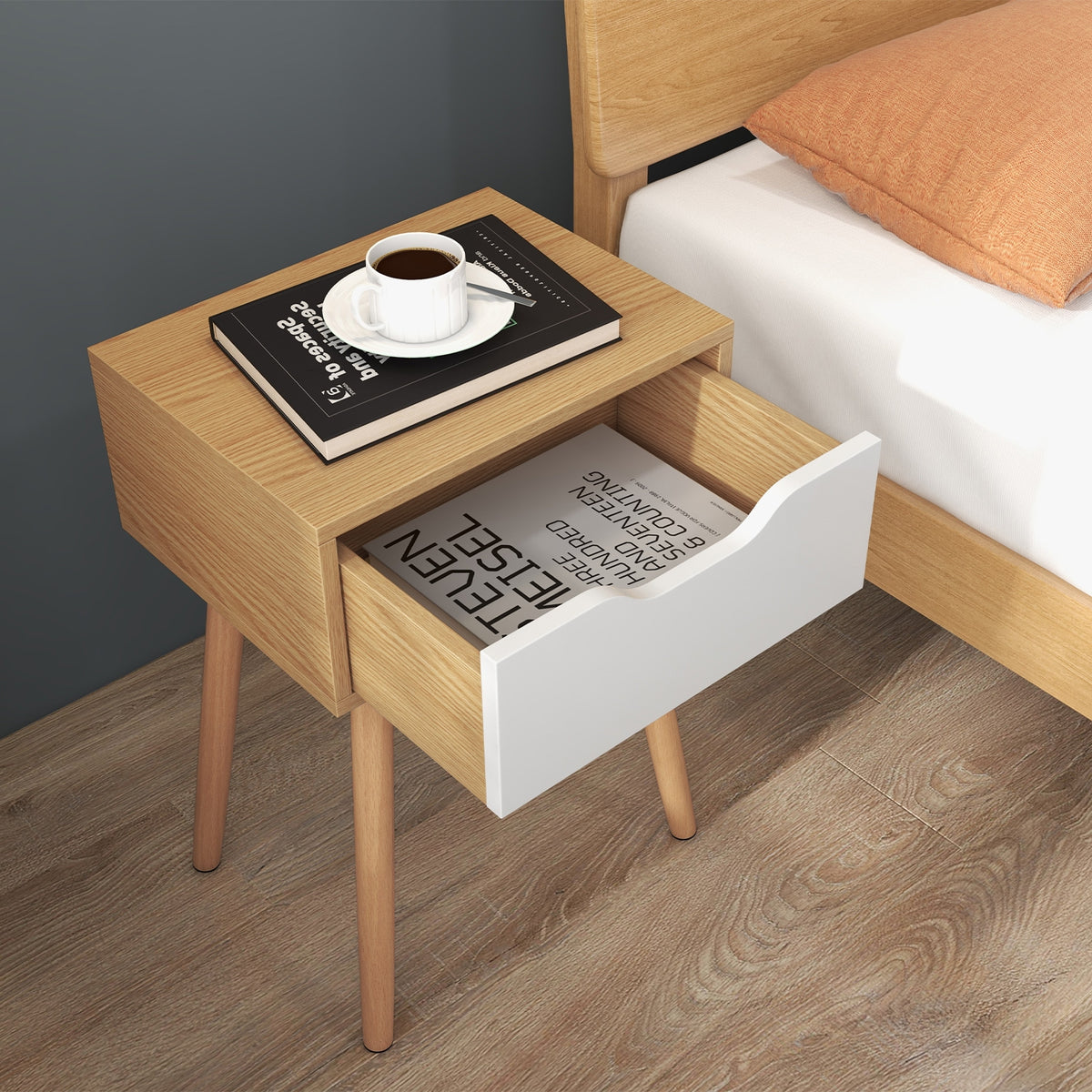 Set of 1/2 Modern Nightstand with Storage Drawer for Bedroom Living Room-1 Piece-Nightstands-DECOROLALA