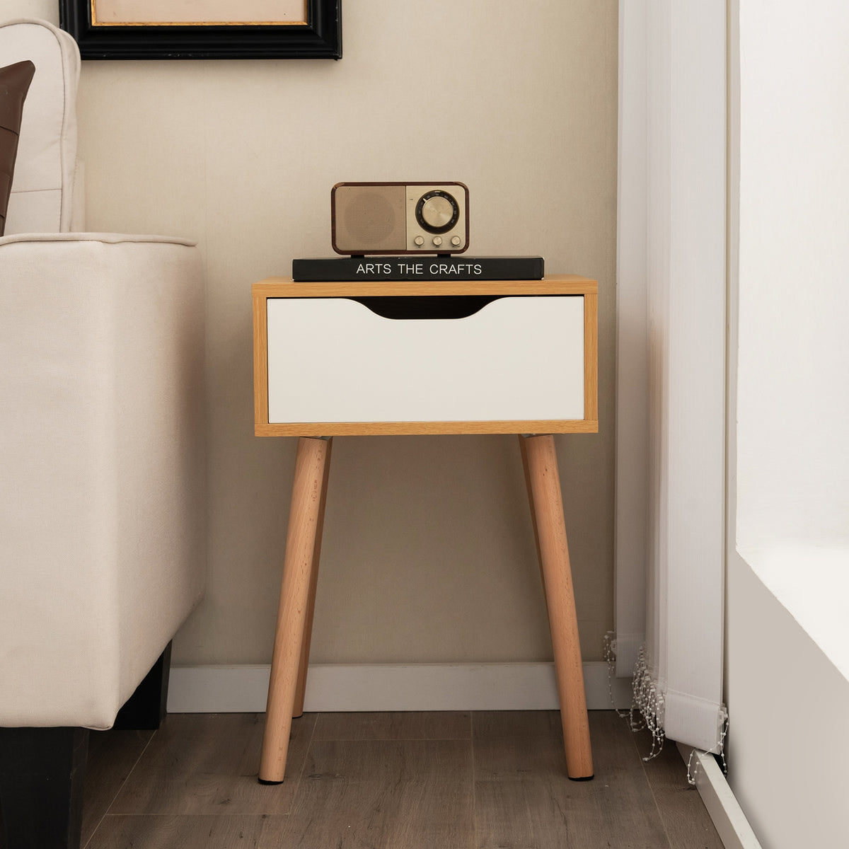 Set of 1/2 Modern Nightstand with Storage Drawer for Bedroom Living Room-1 Piece-Nightstands-DECOROLALA