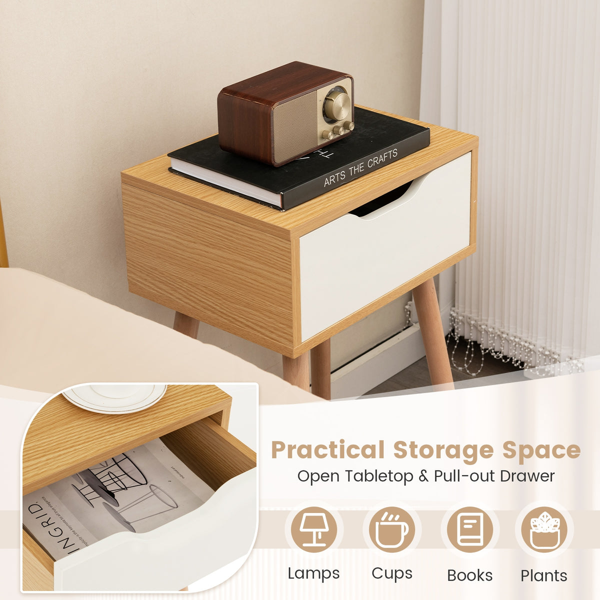 Set of 1/2 Modern Nightstand with Storage Drawer for Bedroom Living Room-1 Piece-Nightstands-DECOROLALA