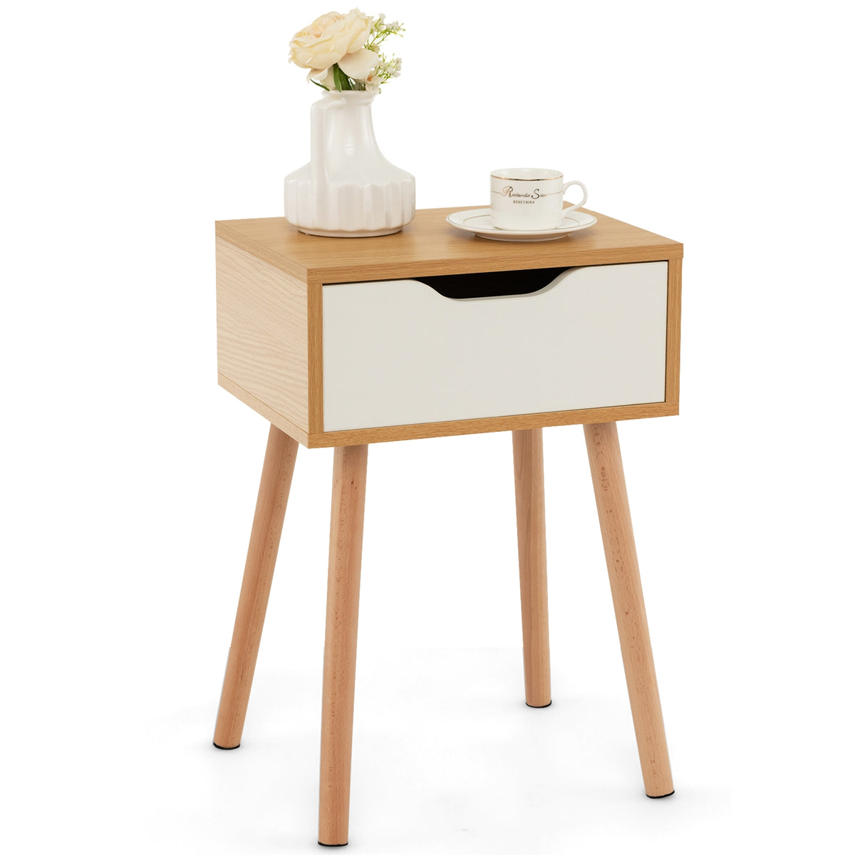 Set of 1/2 Modern Nightstand with Storage Drawer for Bedroom Living Room-1 Piece-Nightstands-DECOROLALA