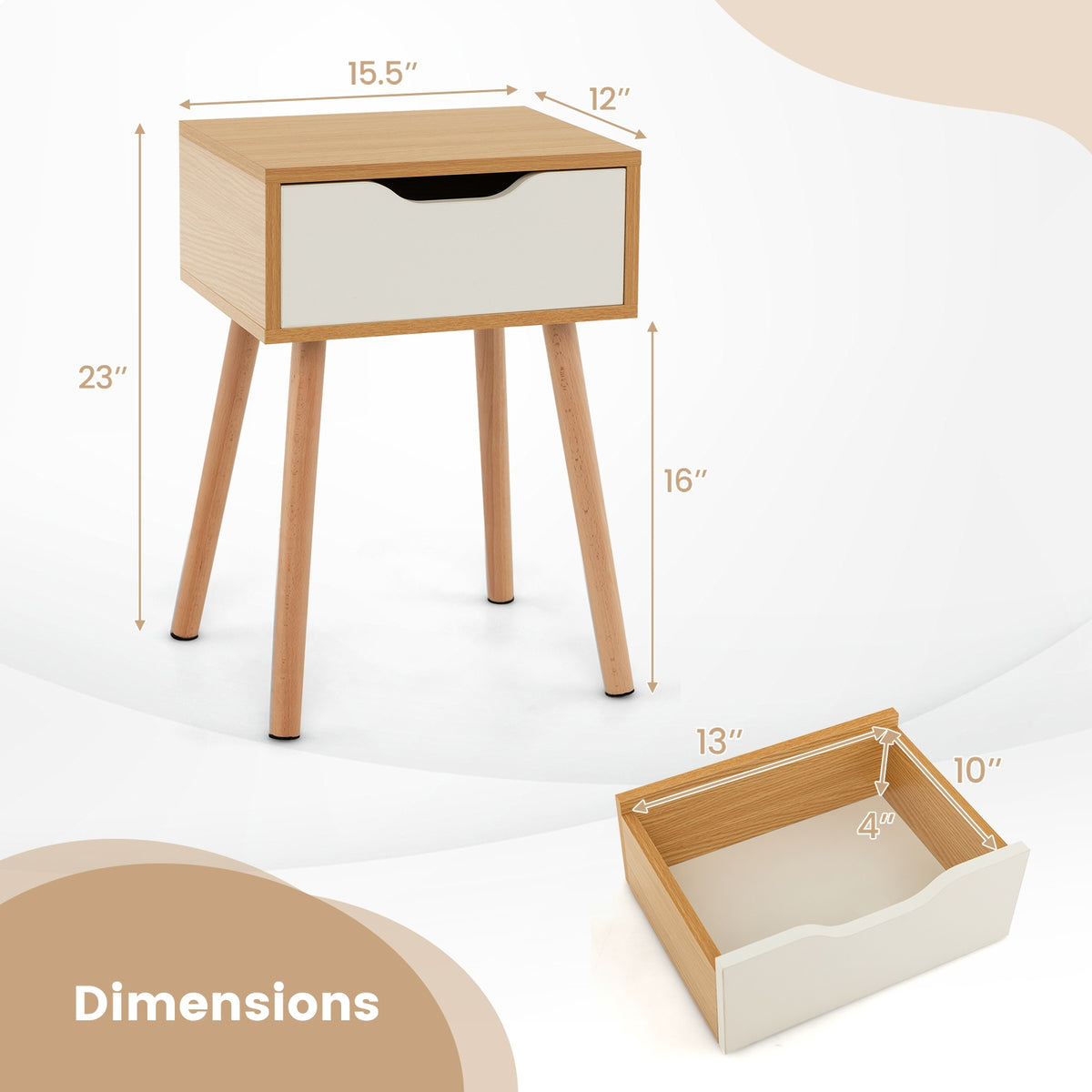 Set of 1/2 Modern Nightstand with Storage Drawer for Bedroom Living Room-2 Pieces-Nightstands-DECOROLALA