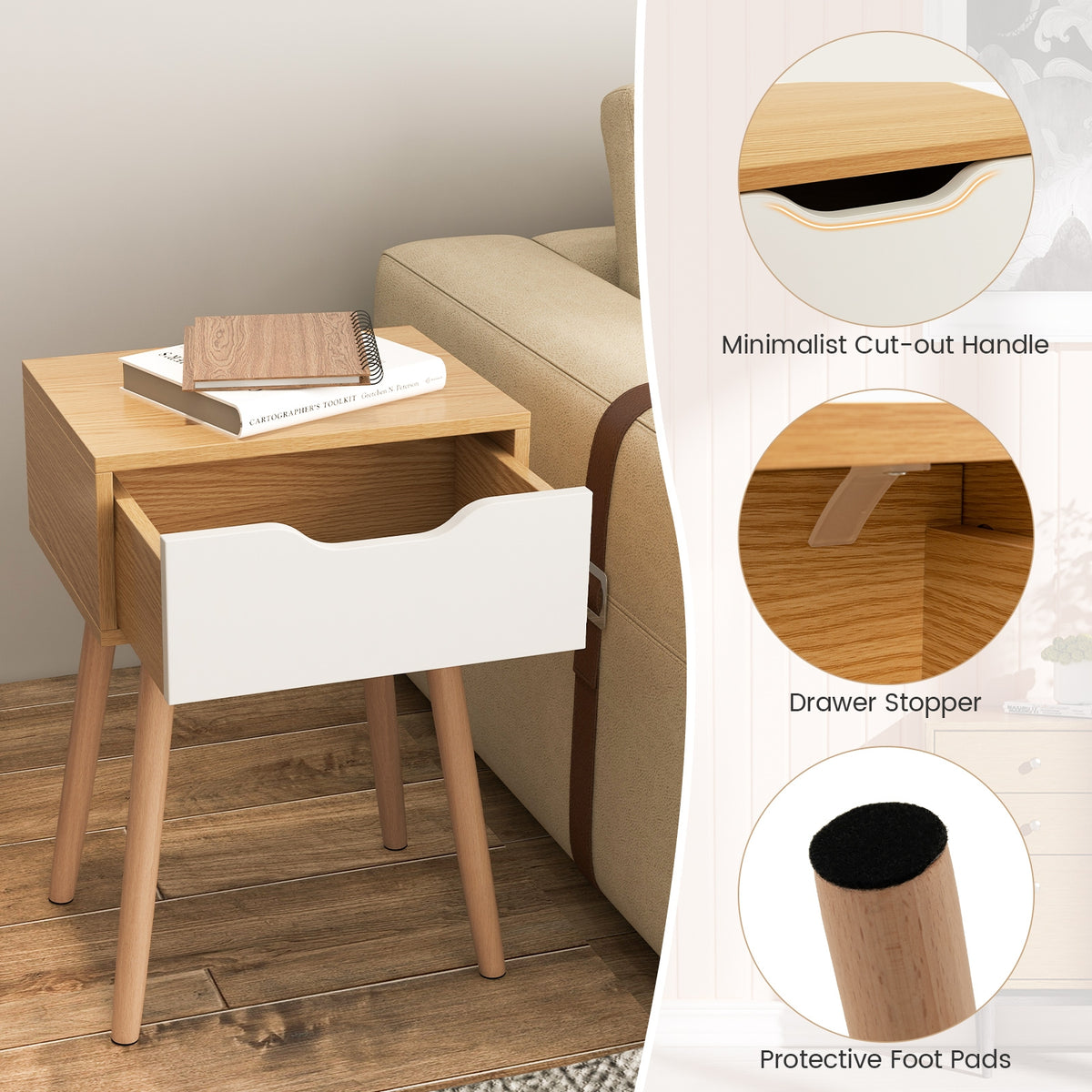 Set of 1/2 Modern Nightstand with Storage Drawer for Bedroom Living Room-2 Pieces-Nightstands-DECOROLALA