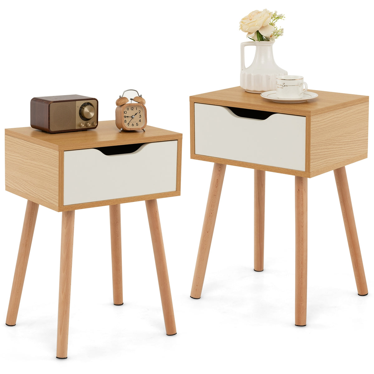 Set of 1/2 Modern Nightstand with Storage Drawer for Bedroom Living Room-2 Pieces-Nightstands-DECOROLALA