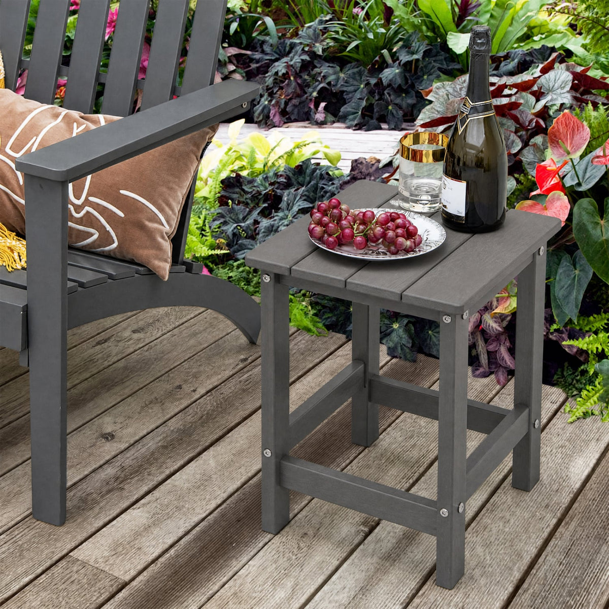 Set of 2 14 Inch Square Weather-Resistant Adirondack Side Table-Gray-Patio Coffee Tables-DECOROLALA