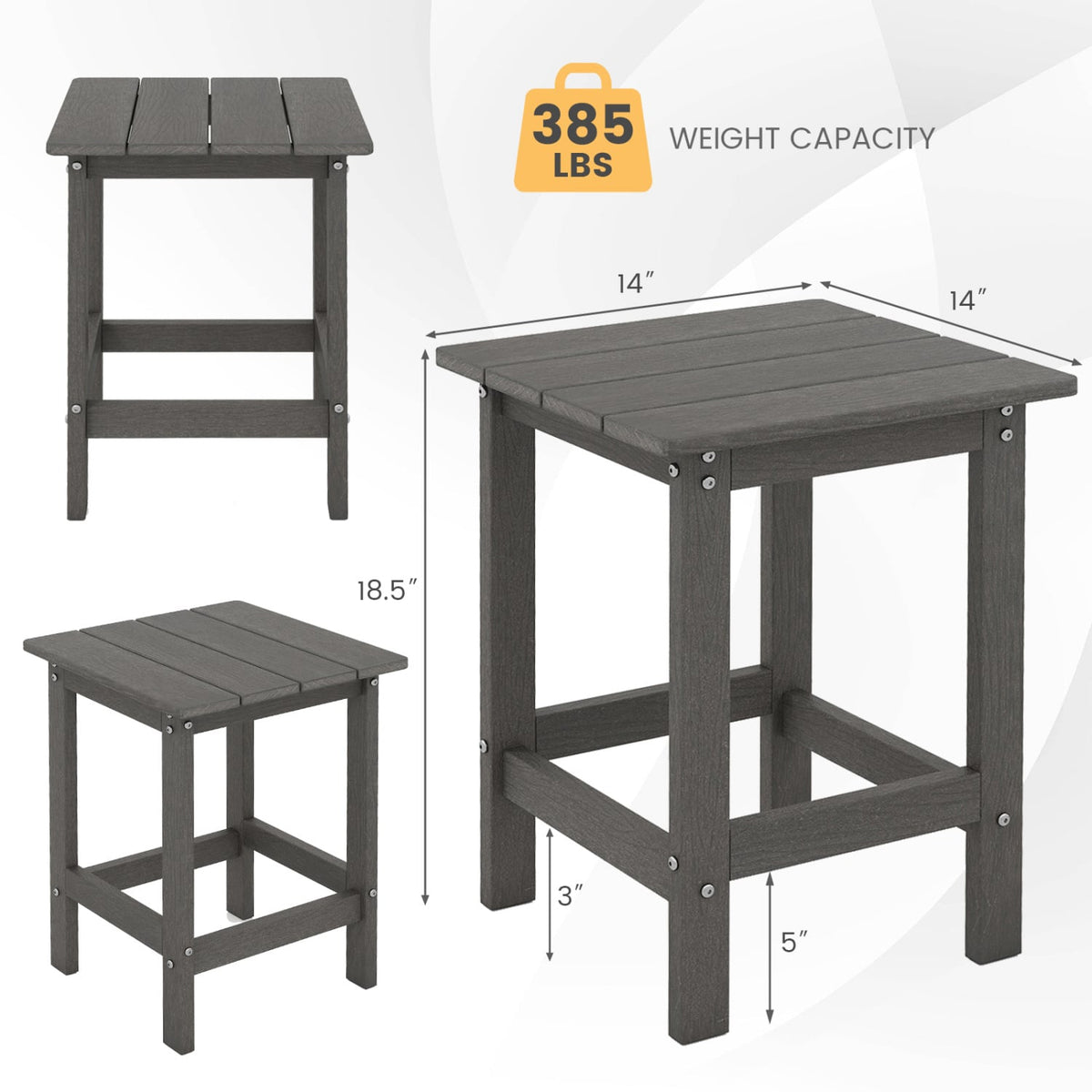 Set of 2 14 Inch Square Weather-Resistant Adirondack Side Table-Gray-Patio Coffee Tables-DECOROLALA