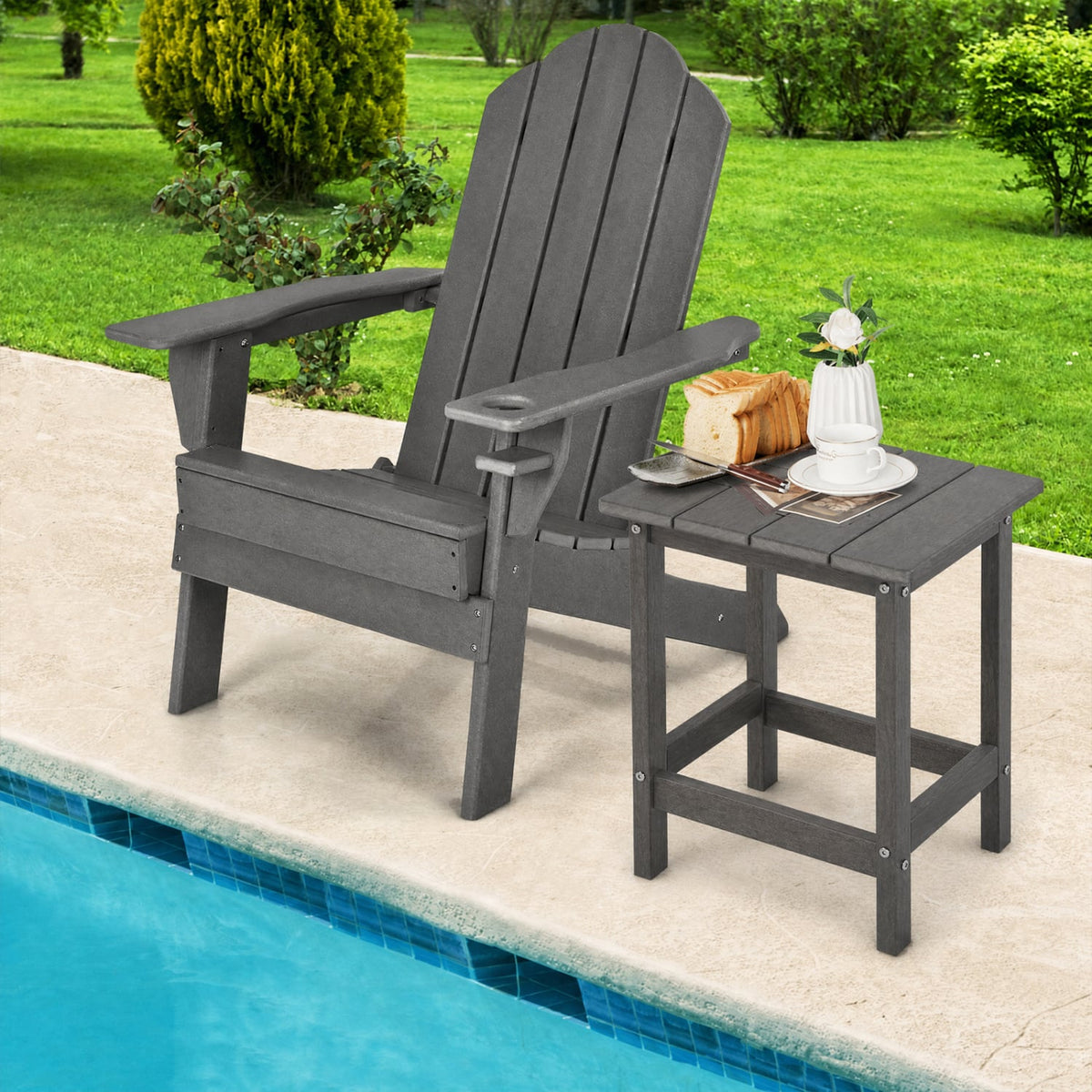 Set of 2 14 Inch Square Weather-Resistant Adirondack Side Table-Gray-Patio Coffee Tables-DECOROLALA