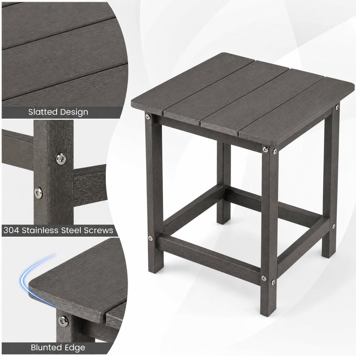 Set of 2 14 Inch Square Weather-Resistant Adirondack Side Table-Gray-Patio Coffee Tables-DECOROLALA