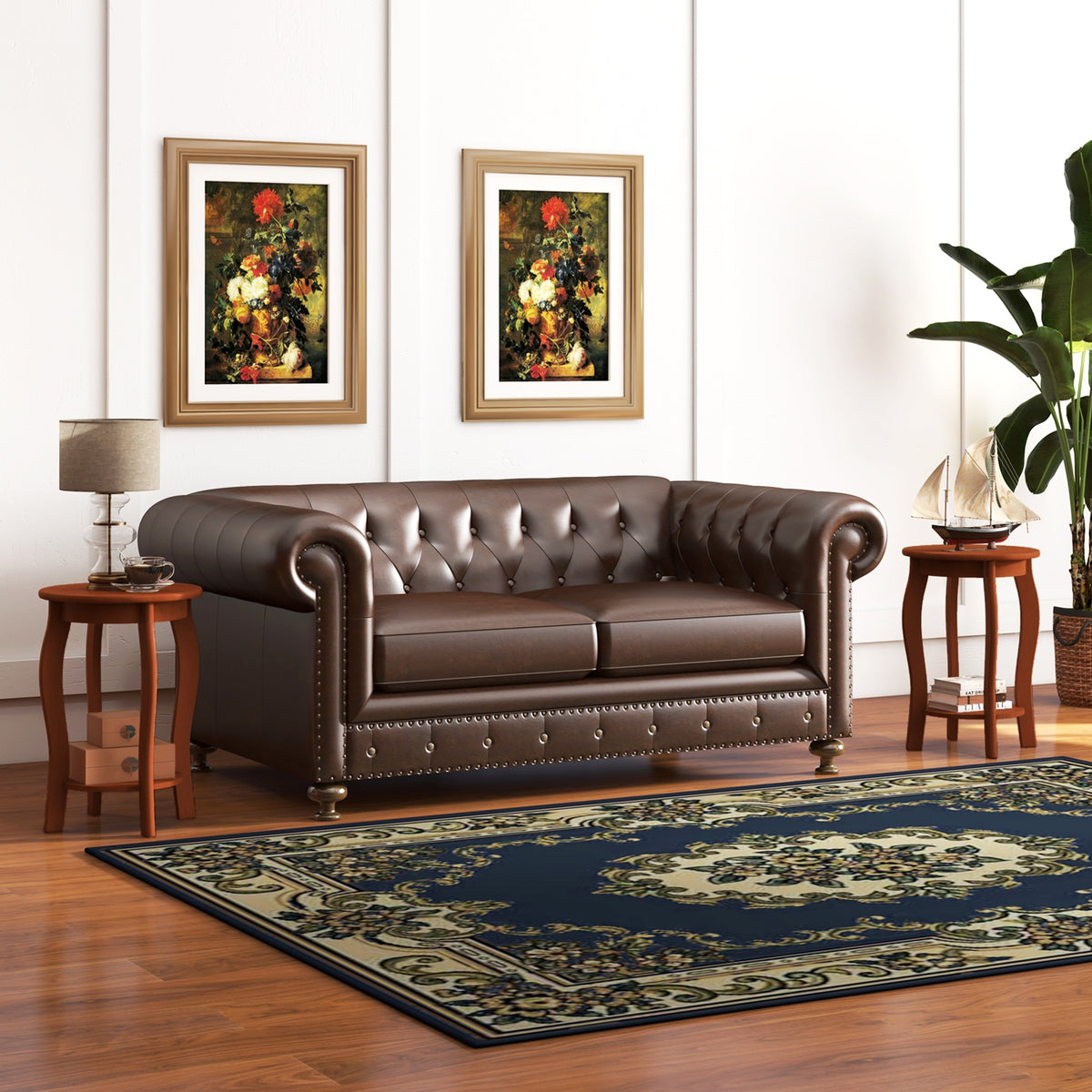 Set of 2 15 Inch 2-Tier Round End Table with Storage Shelf-Walnut-End & Side Tables-DECOROLALA