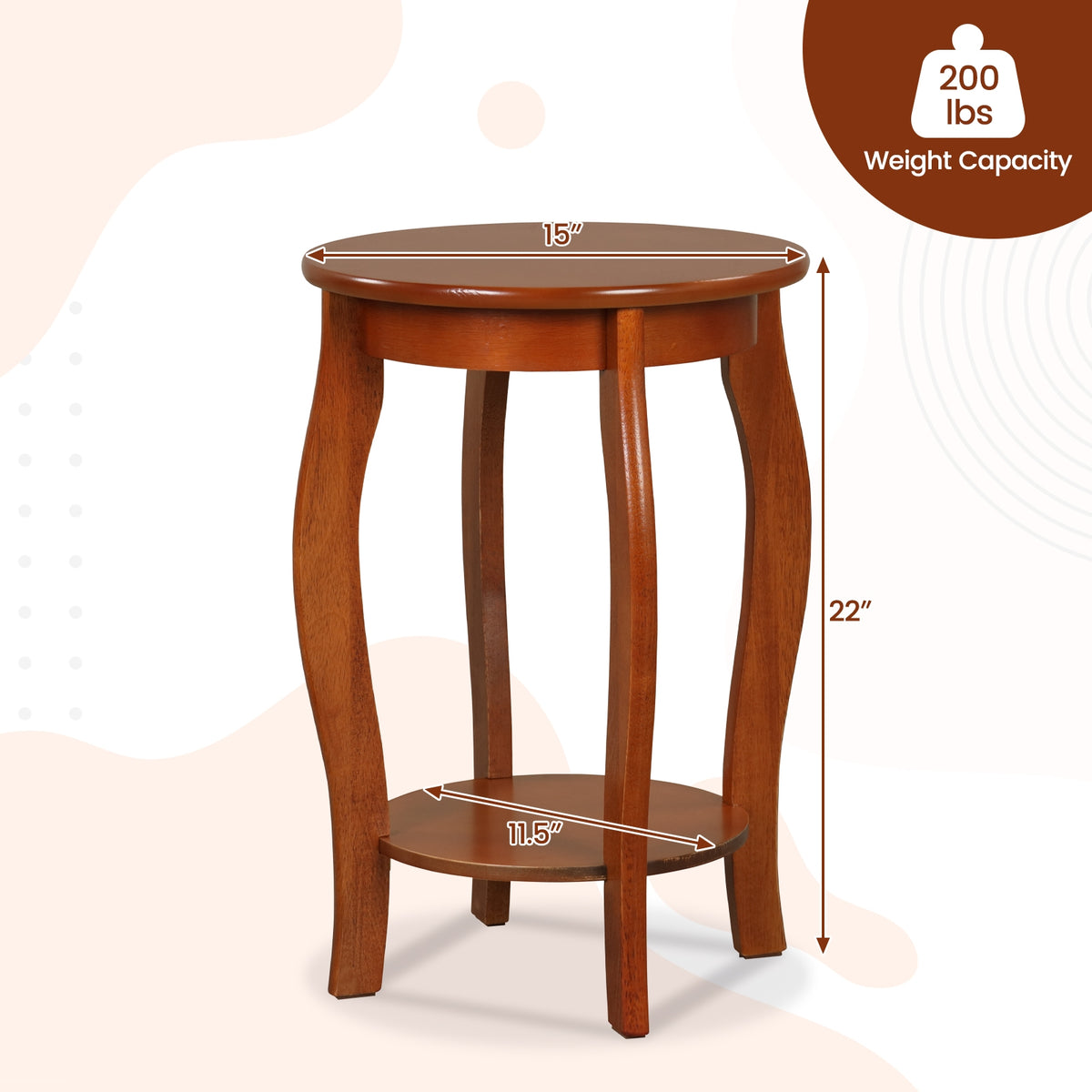 Set of 2 15 Inch 2-Tier Round End Table with Storage Shelf-Walnut-End & Side Tables-DECOROLALA