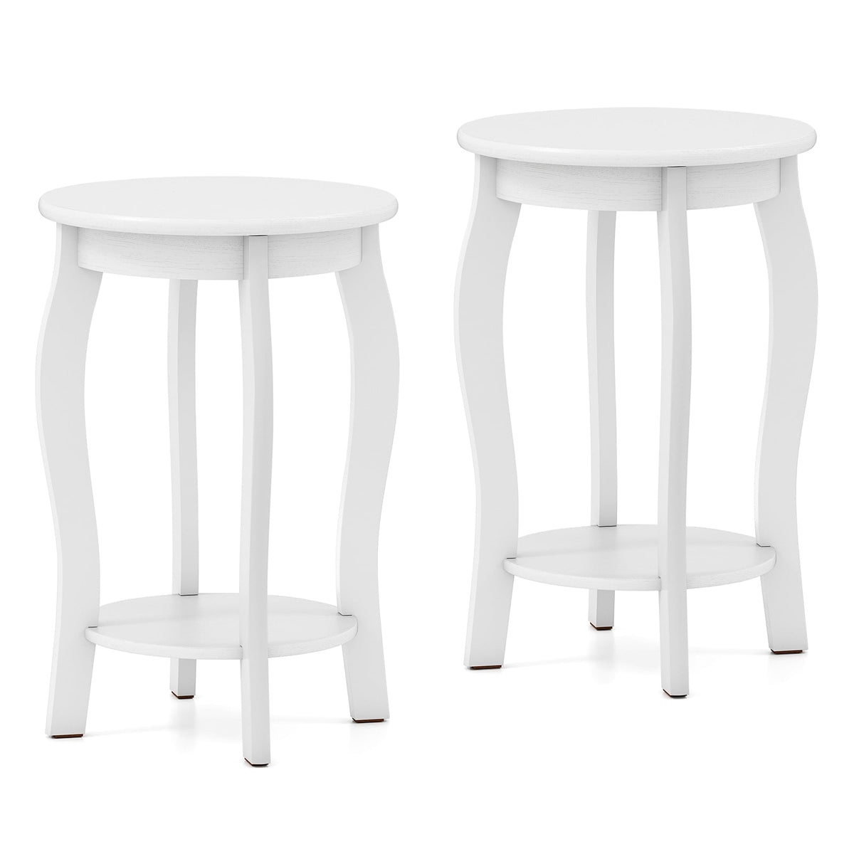 Set of 2 15 Inch 2-Tier Round End Table with Storage Shelf-White-End & Side Tables-DECOROLALA
