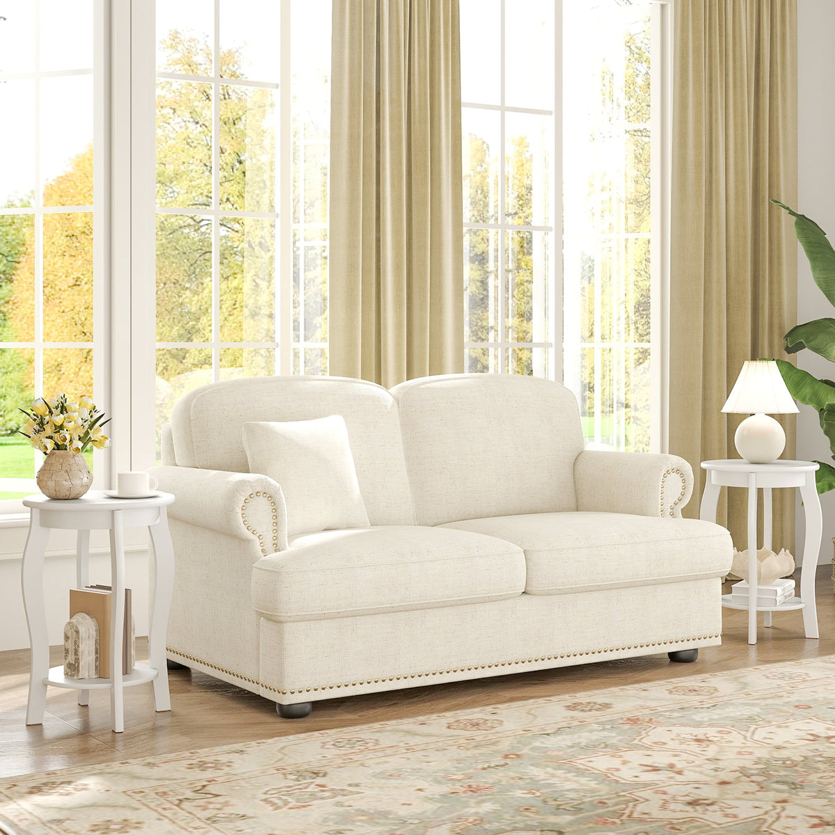 Set of 2 15 Inch 2-Tier Round End Table with Storage Shelf-White-End & Side Tables-DECOROLALA