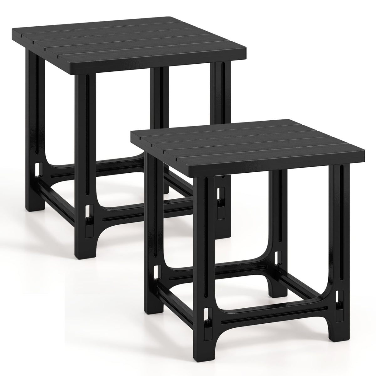Set of 2 18 Inch Outdoor Adirondack Side Table with Slatted Surface-Black-Patio Coffee Tables-DECOROLALA